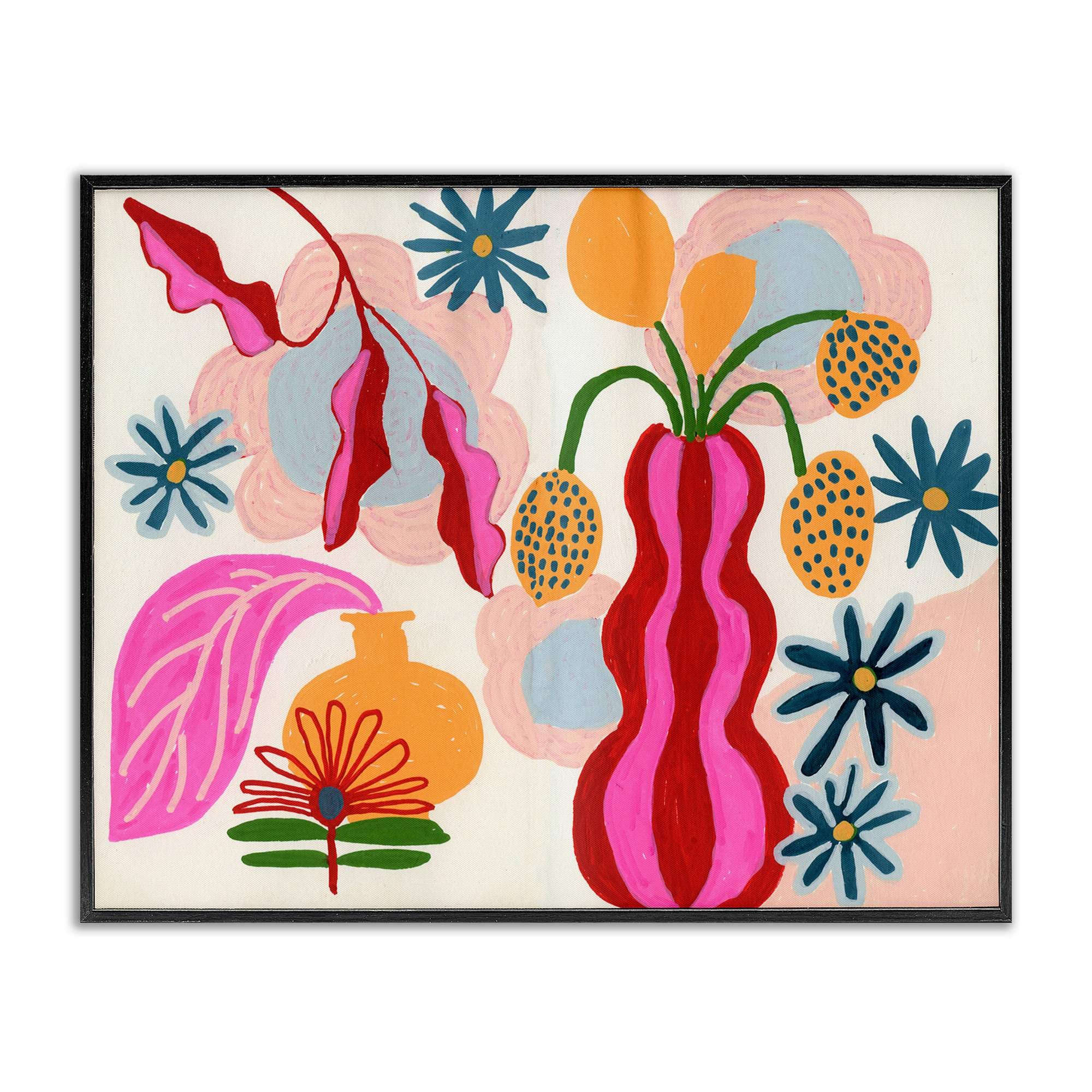 Stupell Industries BT-308-FR-16X20 Eclectic Mod Flower Vases Black Framed Giclee Art By Suzanne Allard 20 x 16