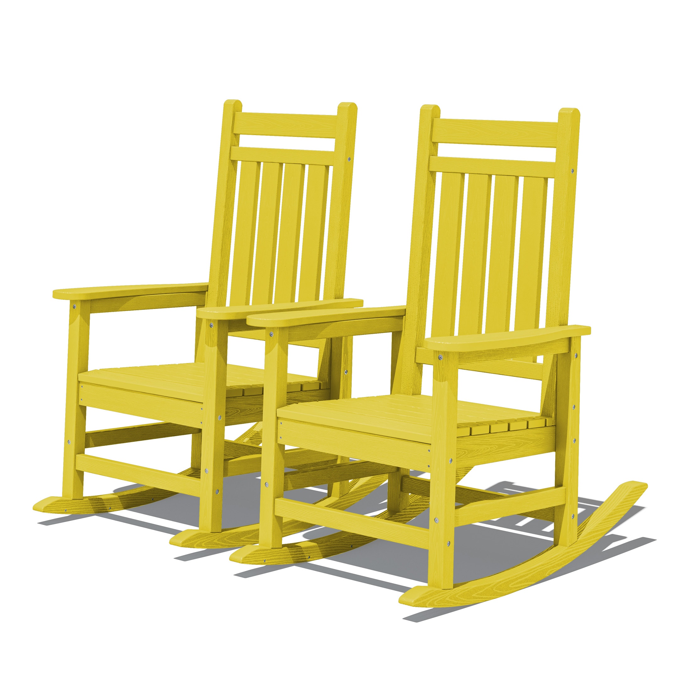 JEAREY TRGY02-YW HDPE High-back Patio Rocking Chair Set of 2 Set of 2 Yellow HDPE Frame Rocking Chair with Slat Seat