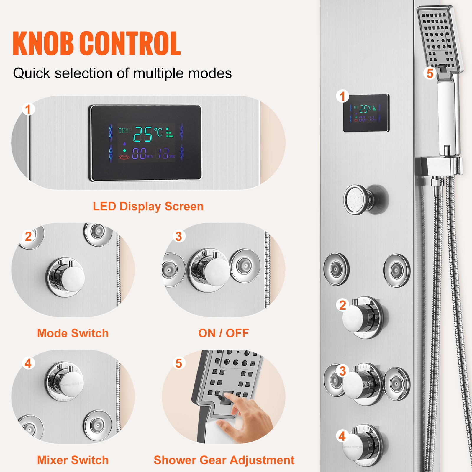 Mecale VOL-6I007G Showerhead-Bar-Panels - View #6