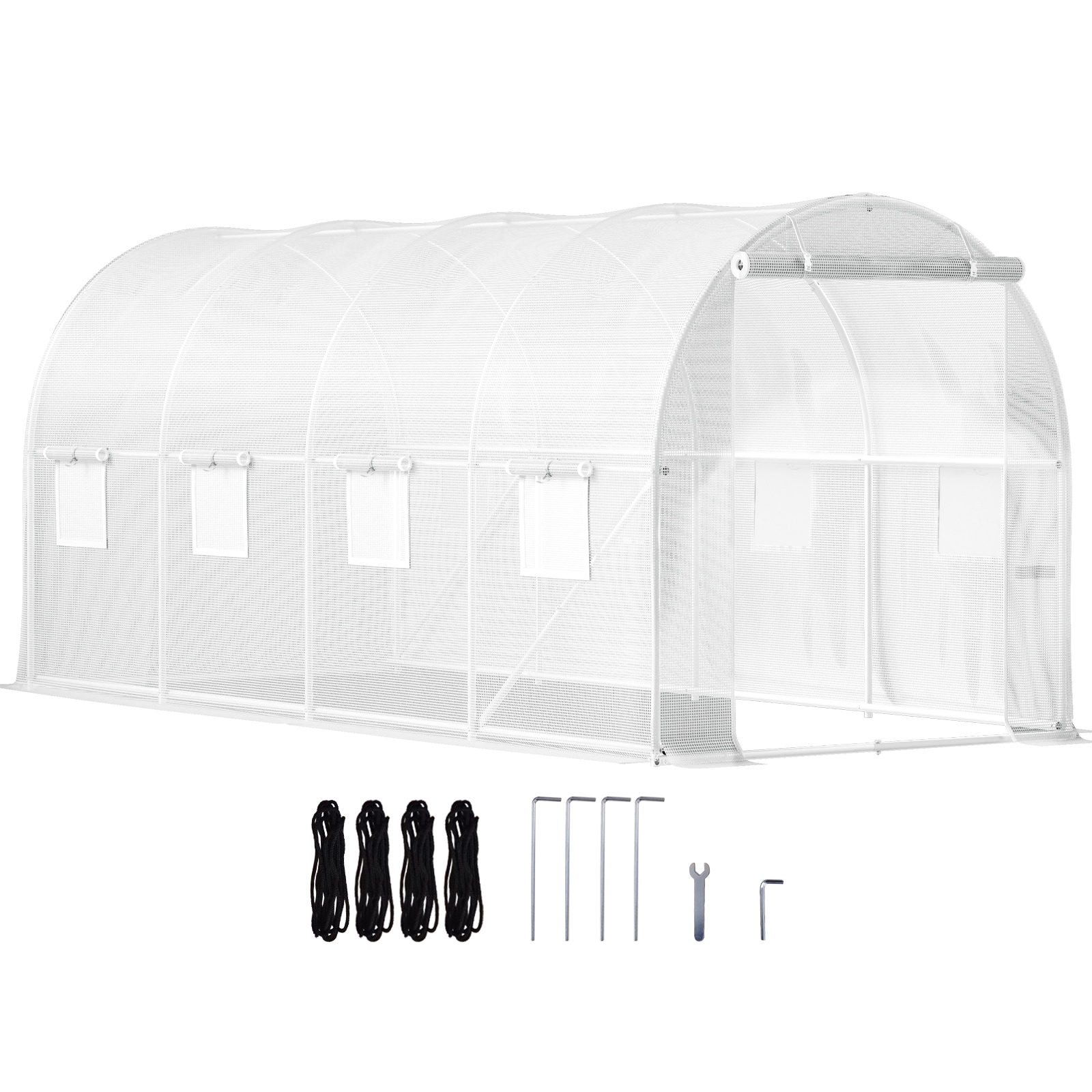 LOVMOR -  15 x 6.5 x 7 FT PE Cover Steel Walk In Tunnel Greenhouse for Outdoor Garden White