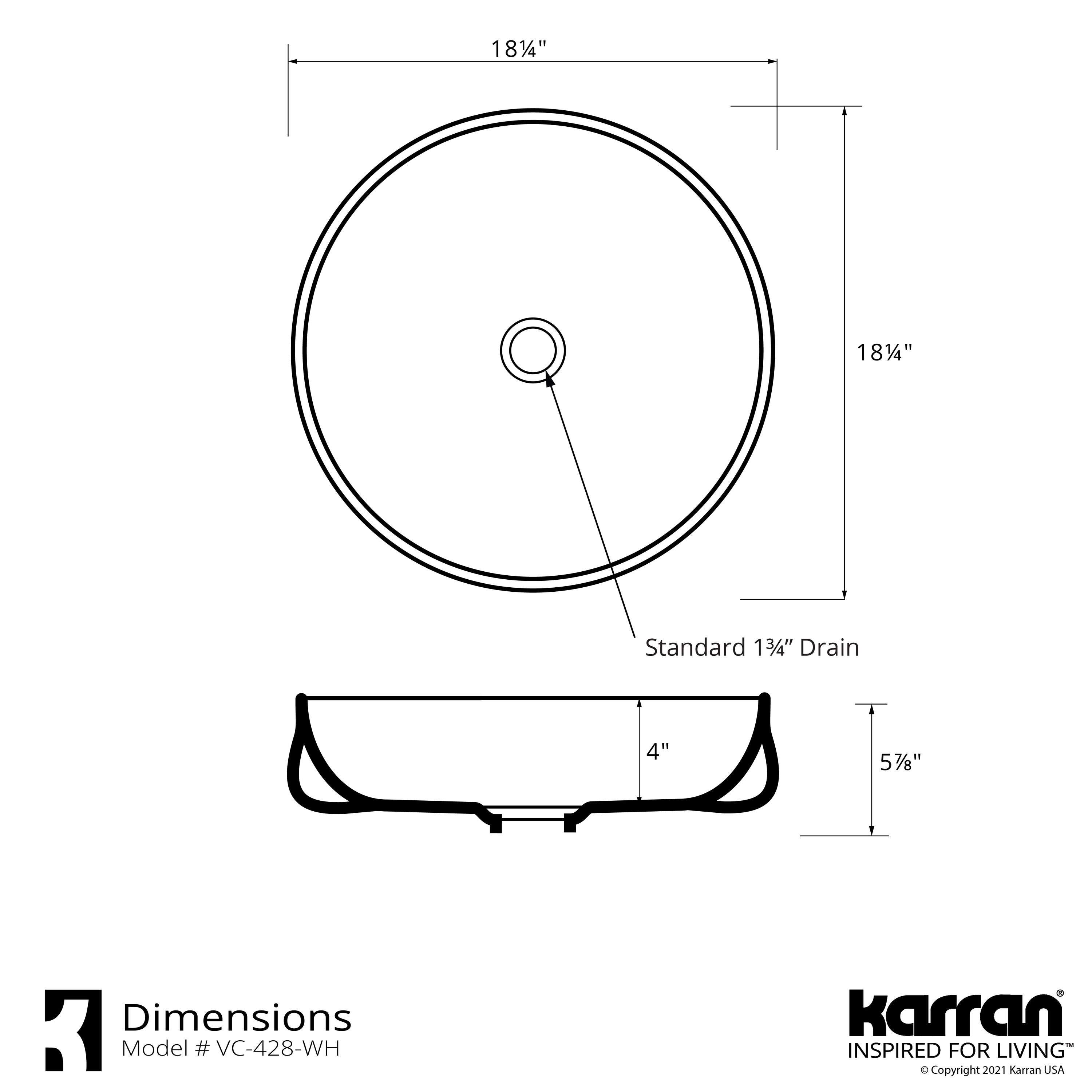 White Ceramic Round Above-Counter Vessel Sink, 18.25 in
