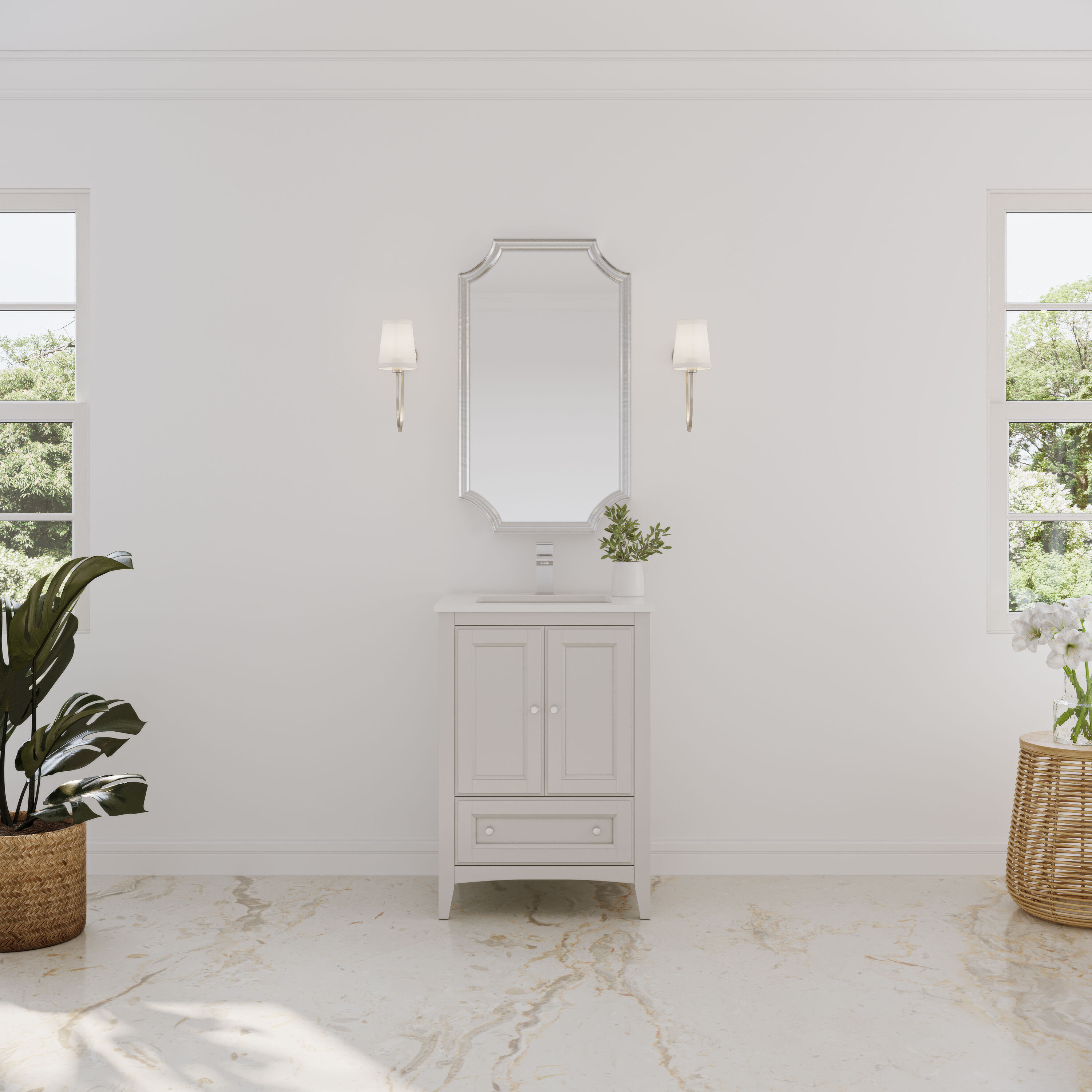 Fresca FCB2024AW-CWH-U Oxford 24-in Antique White Undermount Single sink Bathroom Vanity with White Quartz Top