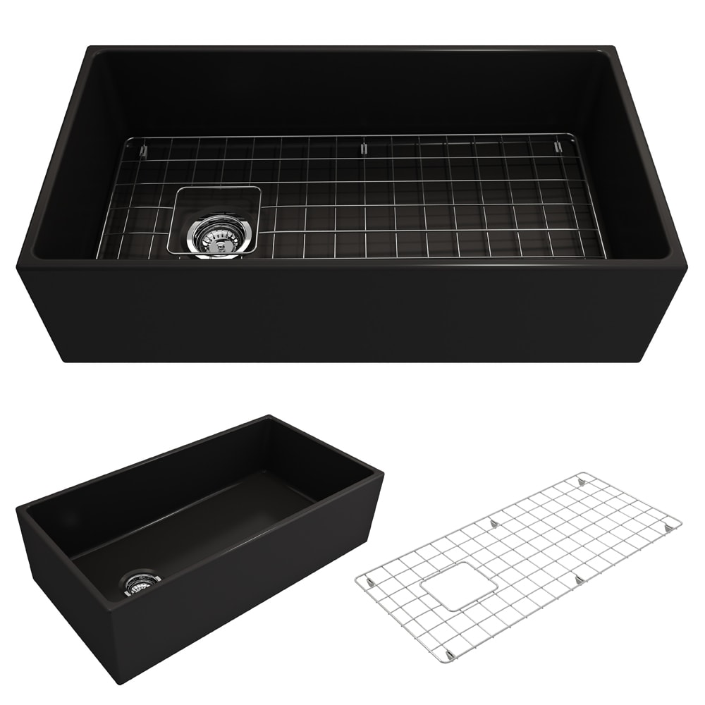 BOCCHI 1354-004-0120 Contempo Farmhouse apron front 36-Inches x 19-Inches Matte Black Fireclay Single bowl Kitchen Sink