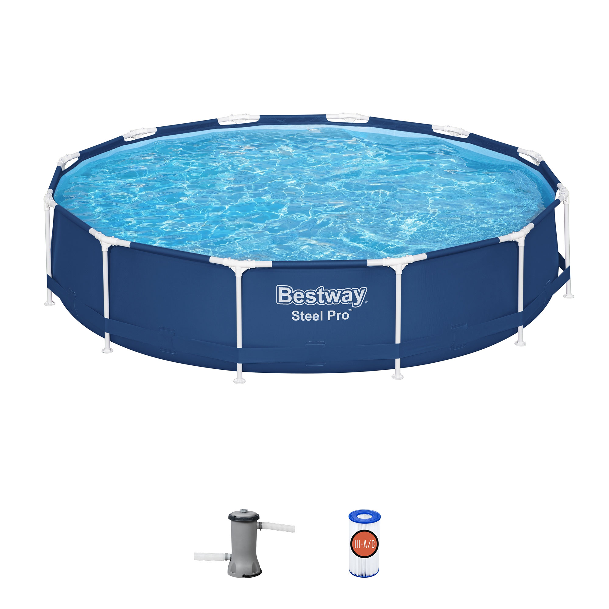 Bestway 324010 12-ft x 12-ft x 30-in Steel wall panels Round Above-Ground Pool with Filter Pump