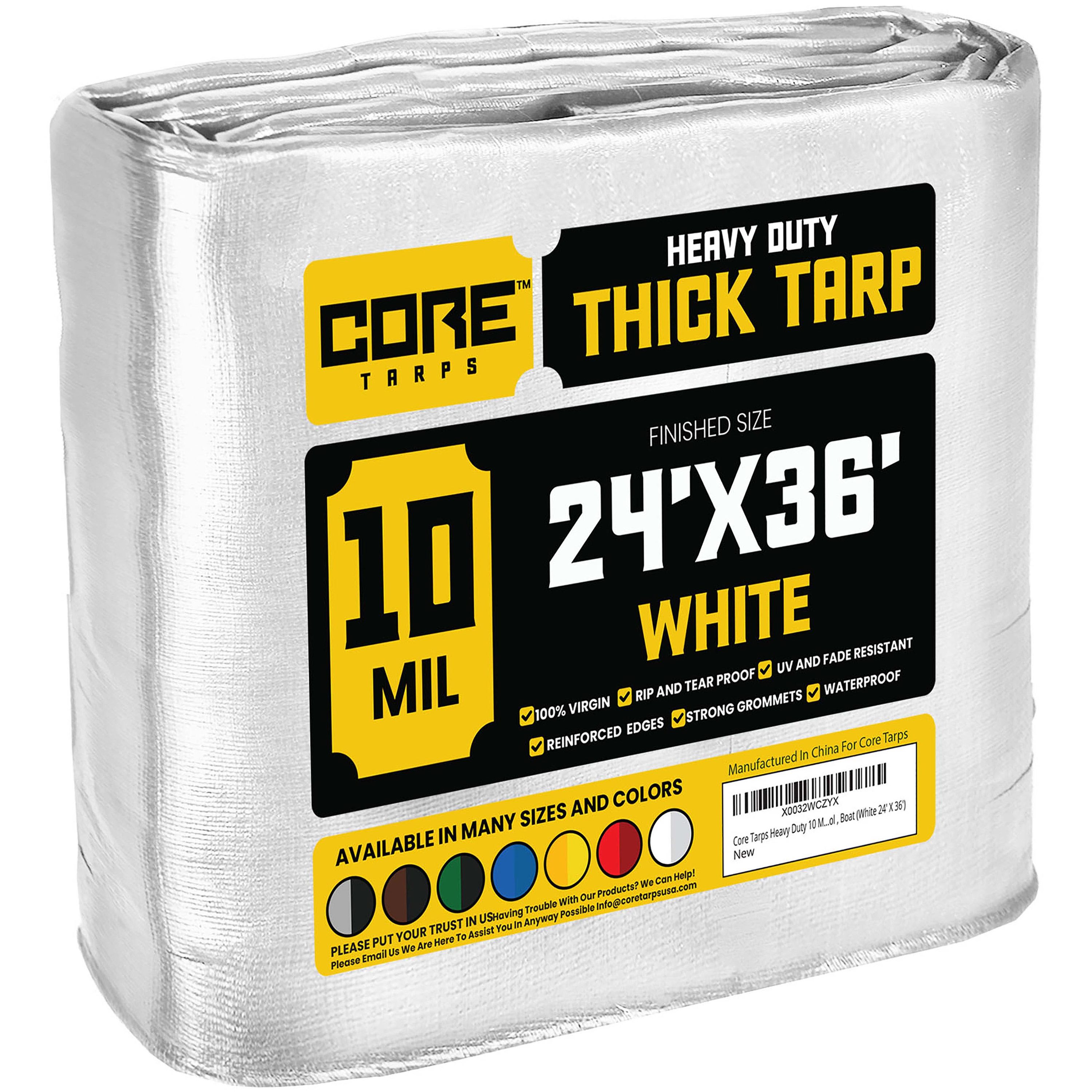 Core Tarps CT-604-24X36 24-ft x 35-ft White Waterproof Commercial Polyethylene 10-Mils Tarp
