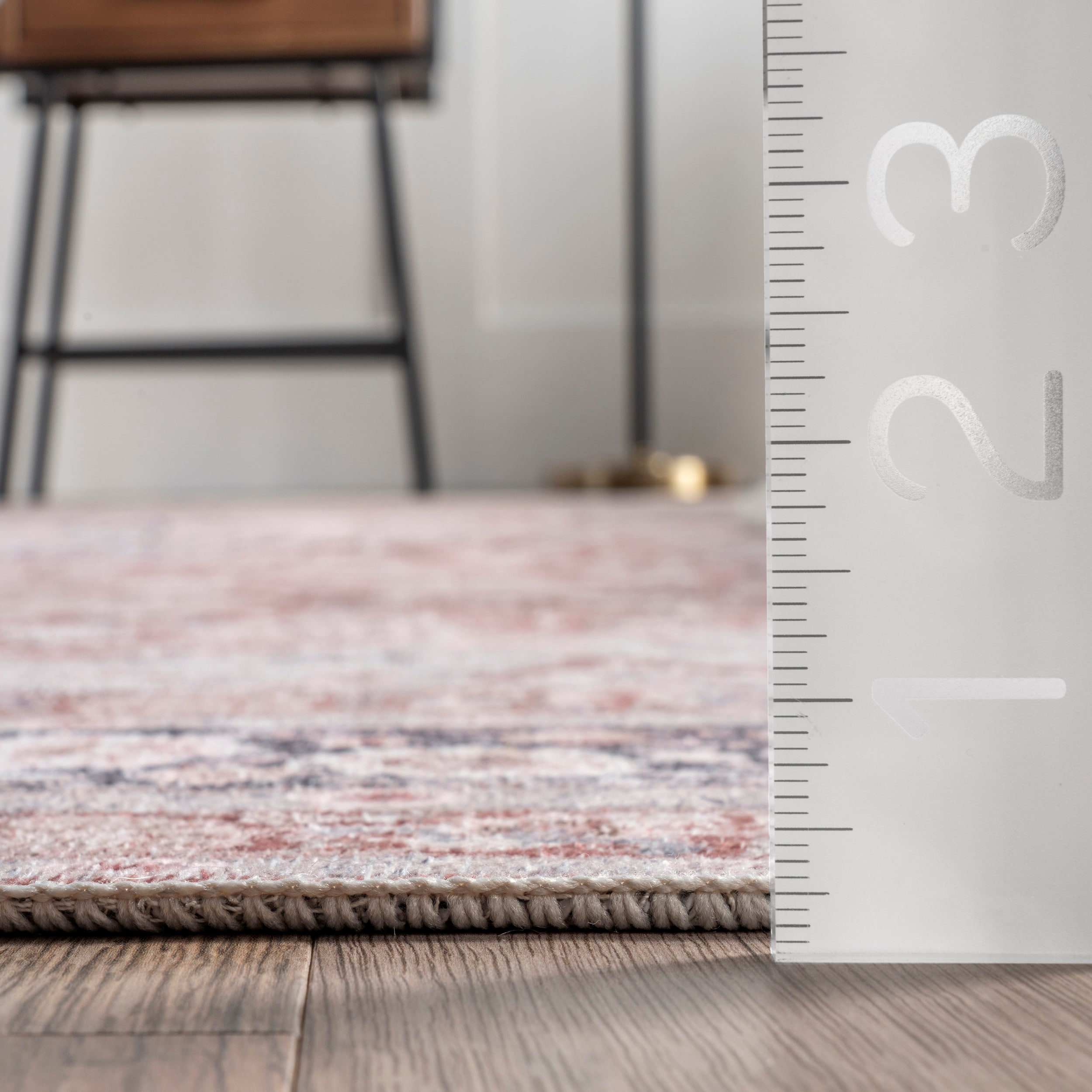 Red and Beige Synthetic 4' x 6' Washable Rectangular Area Rug