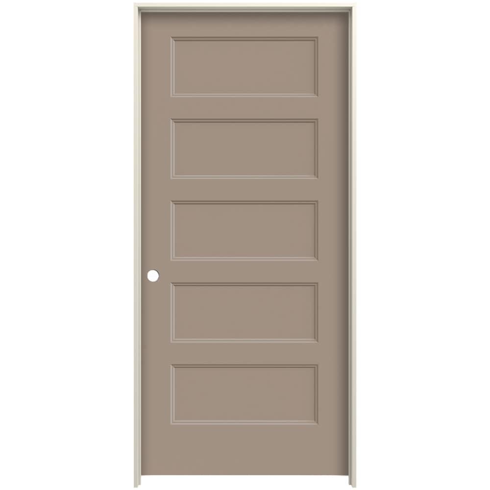 JELD-WEN LOWOLJW226200265 30-in x 80-in Pottery Solid Core 5-panel Equal Right Hand Smooth Prefinished Molded Composite Flat Jamb Single Prehung Interior Door