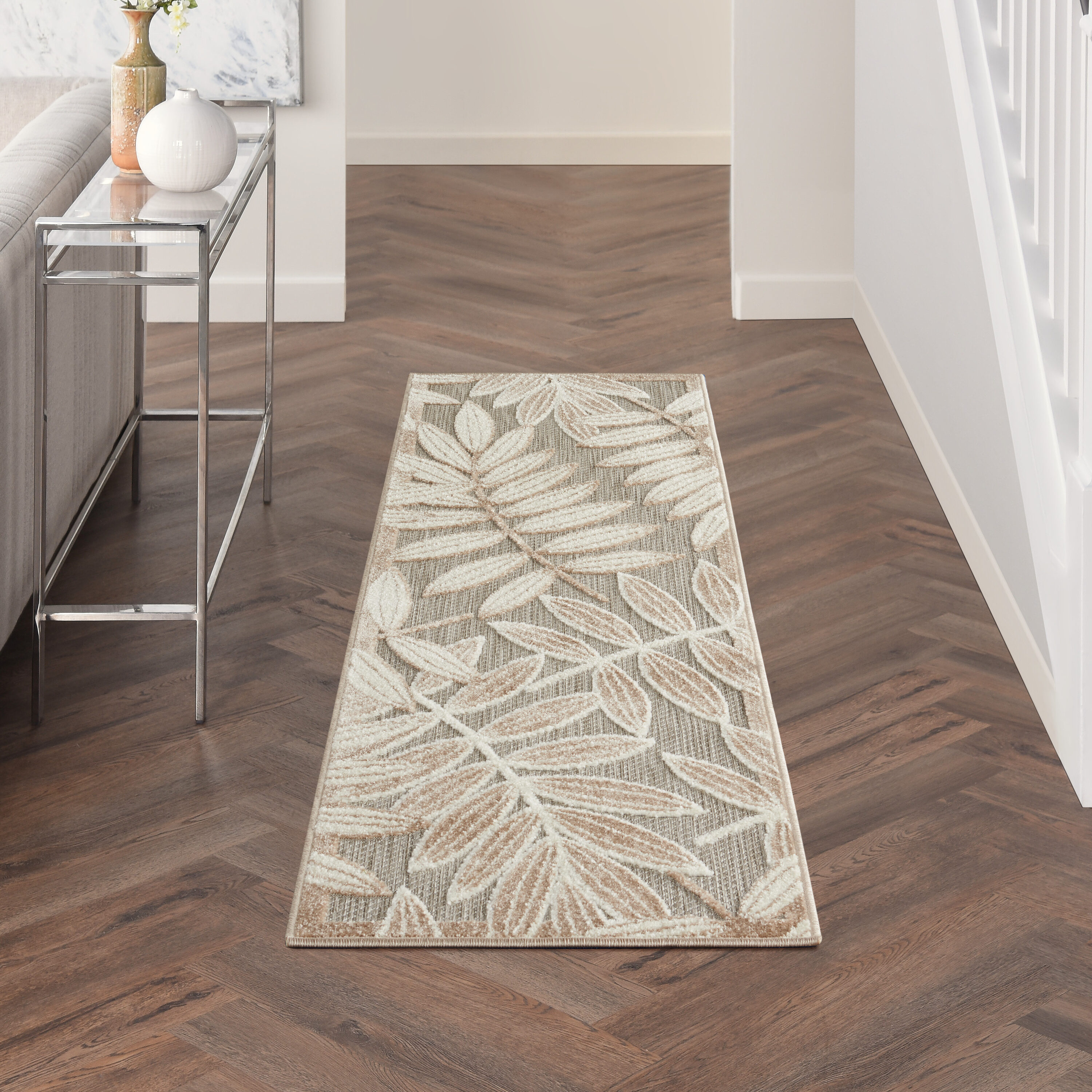 Nourison 99446801135 Aloha 2 x 6 (ft) Loomed Polypropylene Natural Rectangular Indoor/Outdoor Floral/Botanical Tropical Runner rug