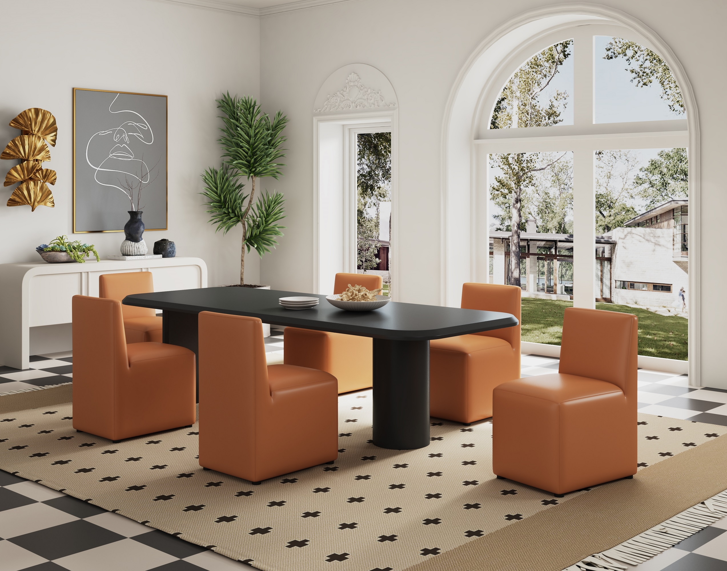 Manhattan Comfort 2-DC058-SA Set of 2 Contemporary/Modern Faux Leather Upholstered Dining Side Chair (Wood Frame)