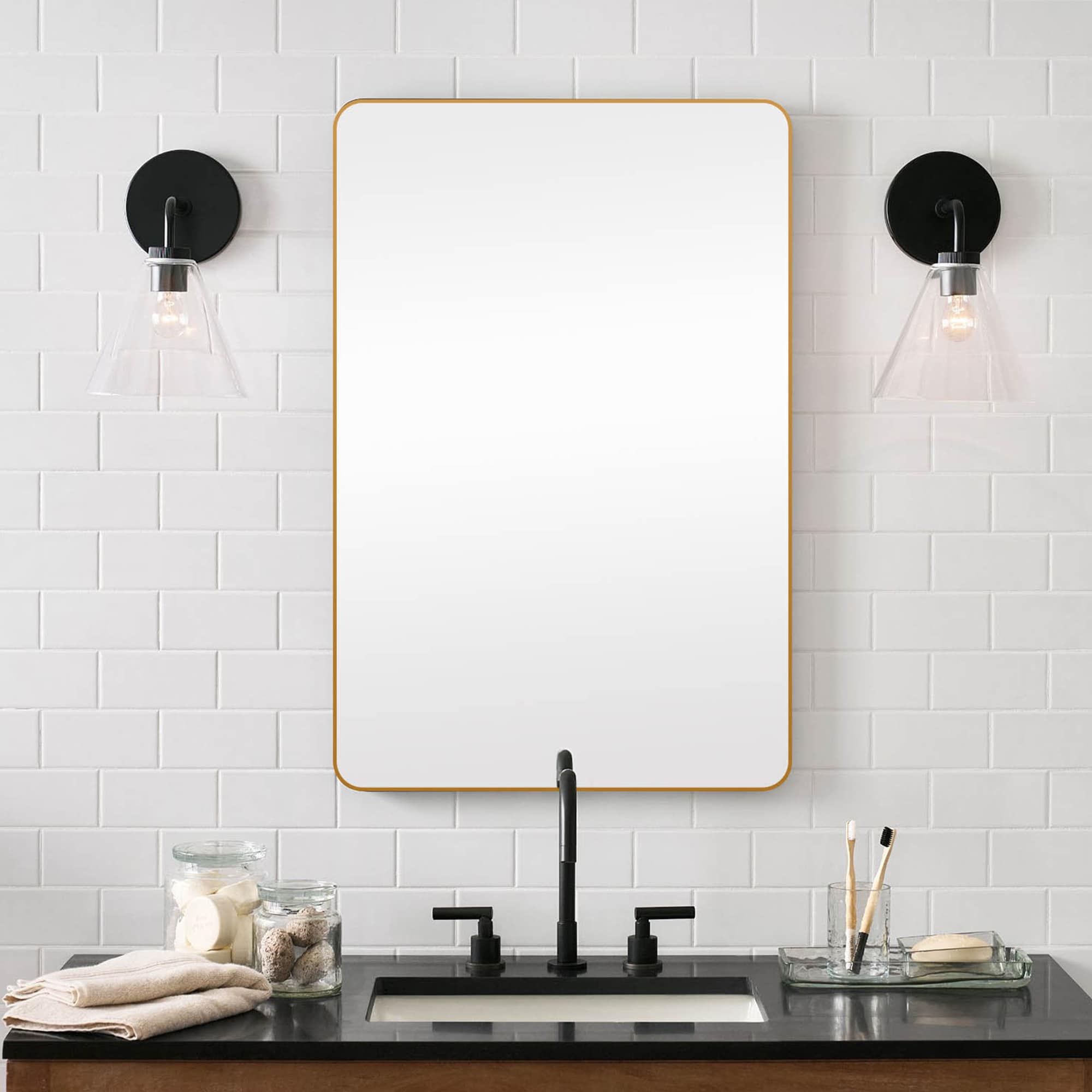 Forclover TAK-FMR2436BG 24-in x 36-in Framed Rectangle Bathroom Vanity Mirror ( Gold )