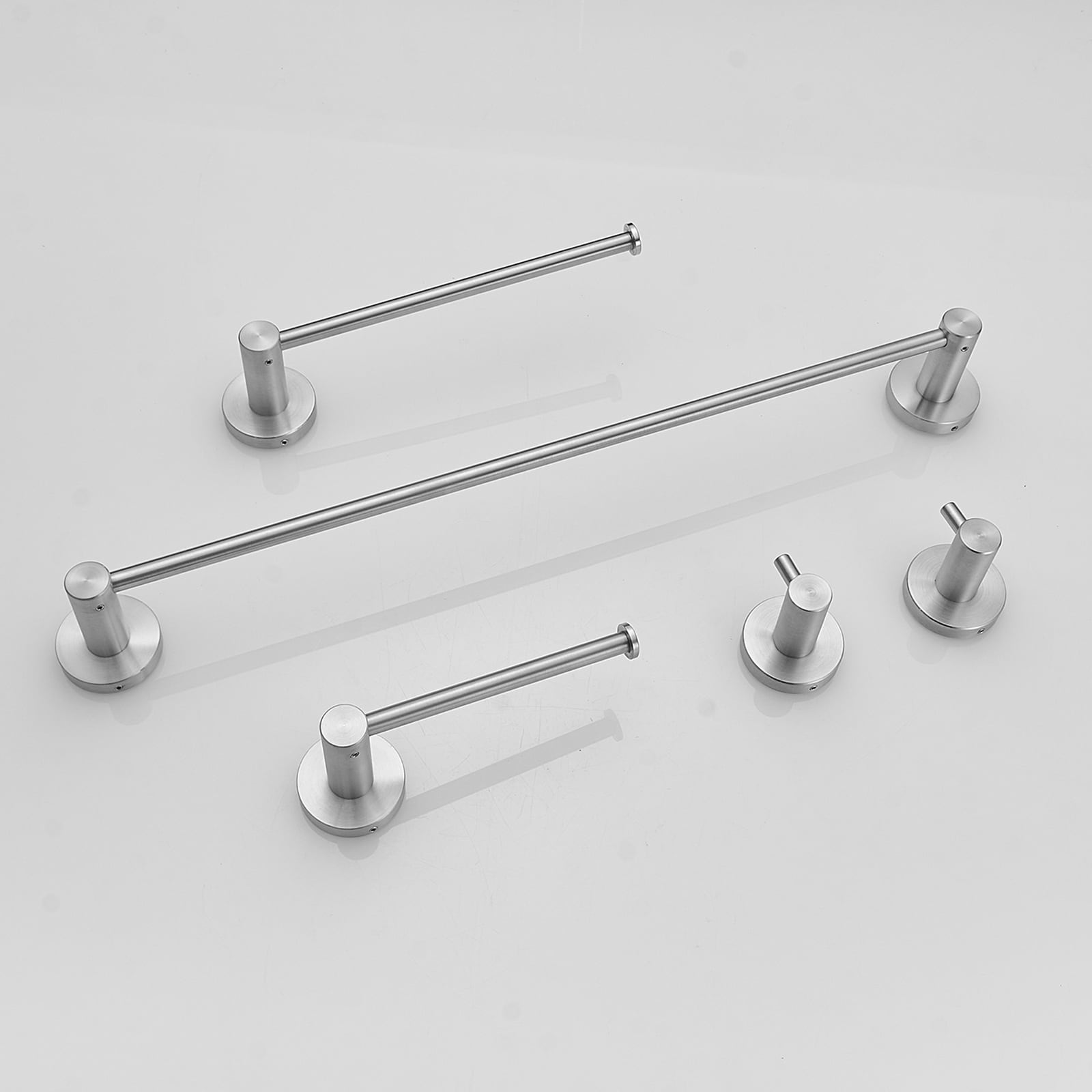 Brushed Nickel 5-Piece Bathroom Hardware Set with Towel Bar and Hooks