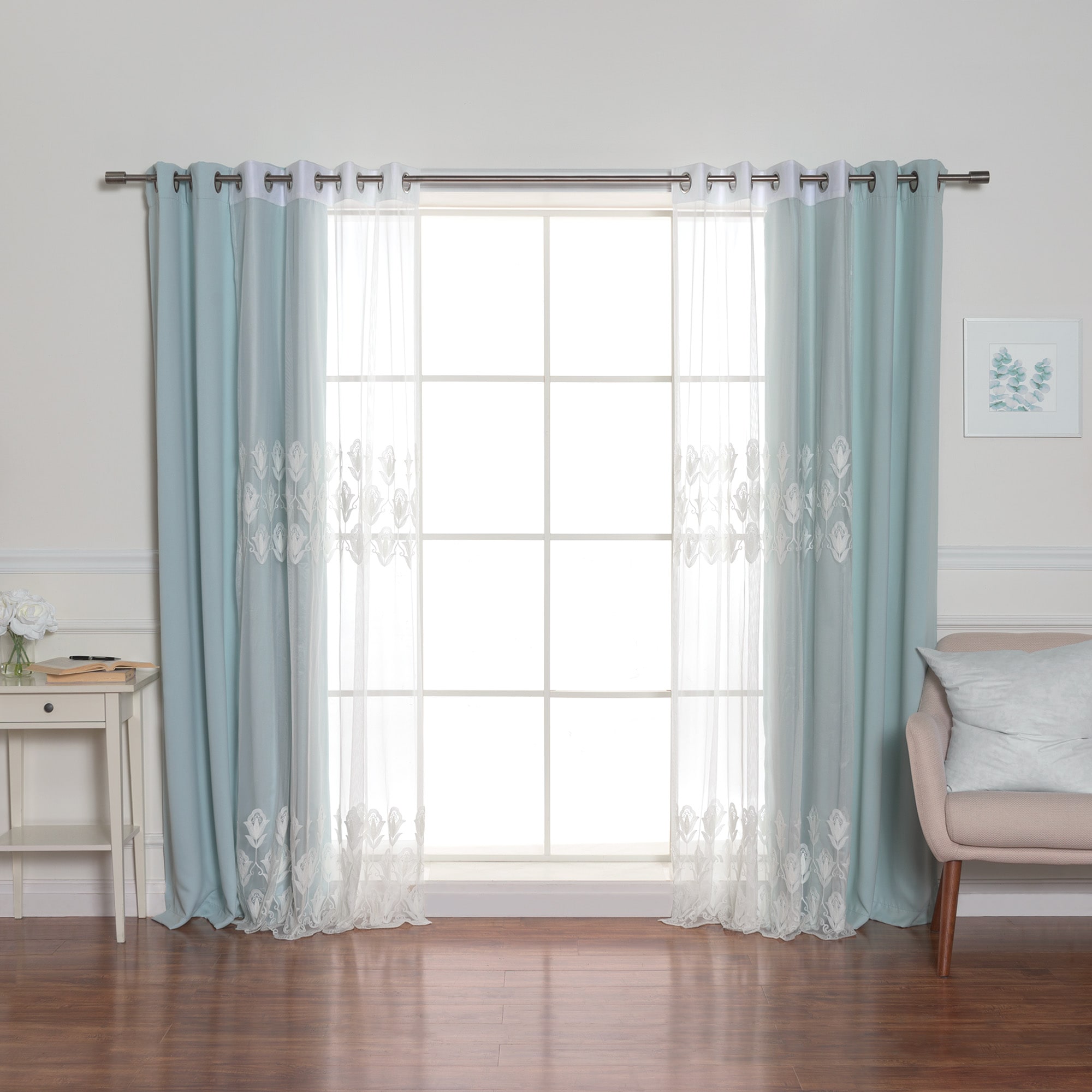 Best Home Fashion MM-TULIP-96-MINT 96-Inches Mint Blackout Grommet Curtain panel 4-pack