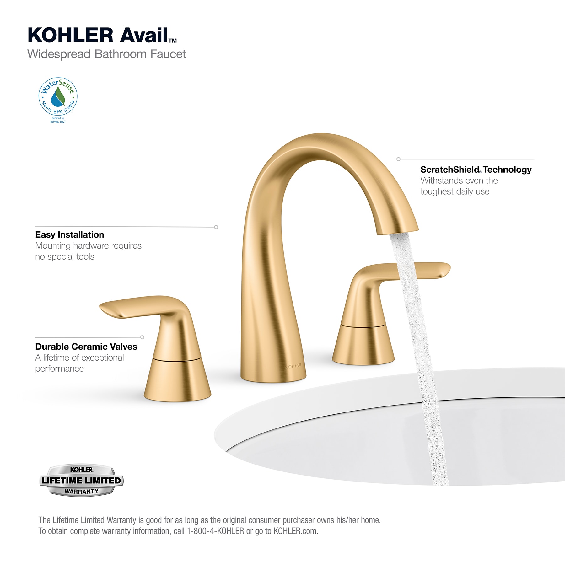 く日はお得♪ さくら機電Kohler 97094-4-2MB Hint Plumbing Fixtures, Vibrant Brushed  Moderne Brass