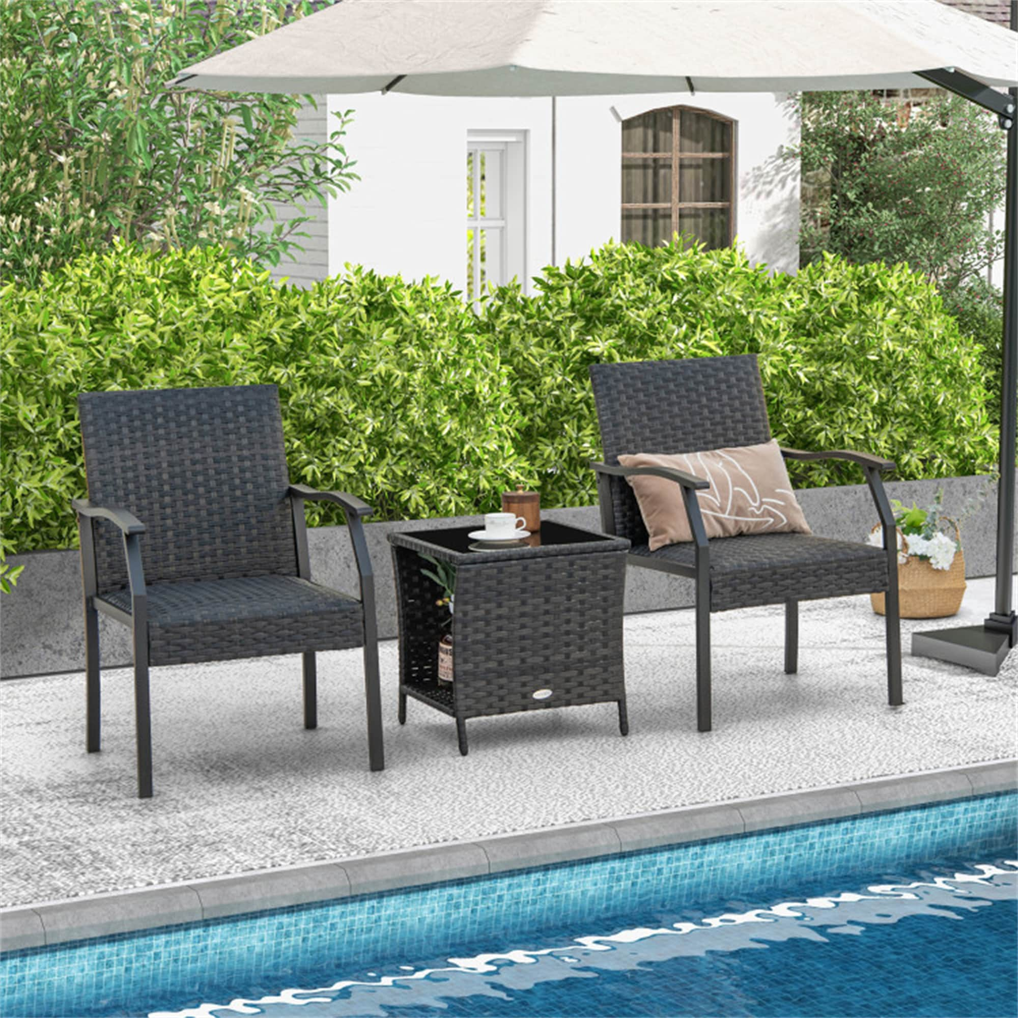 BABOOM Patio Wicker Chair Set 3-Piece Wicker Patio Conversation Set in ...