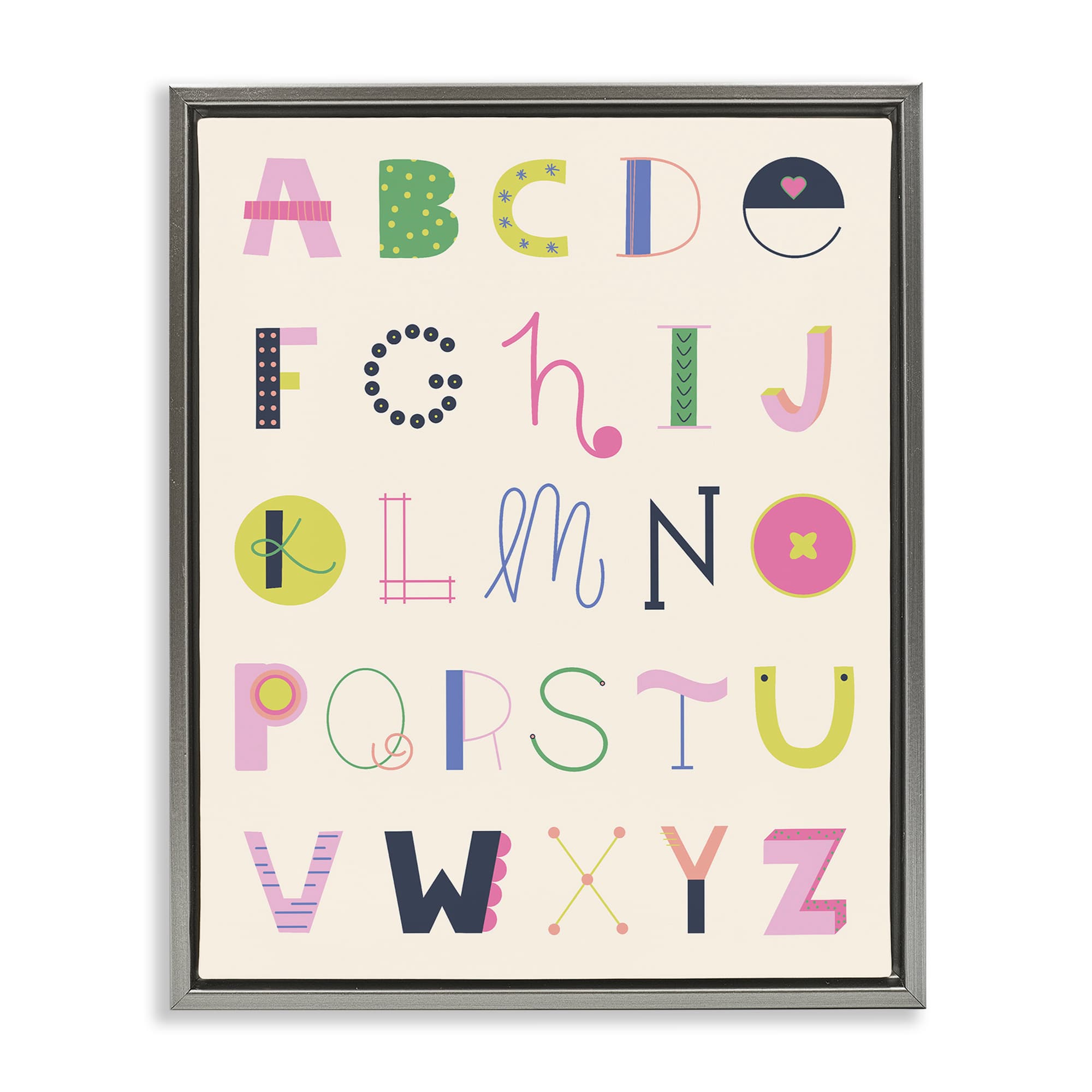 Stupell Industries BT-502-FFL-24X30 Eclectic Alphabet Letters Gray Framed Floater Canvas Wall Art By Sazerelli Designs 25 x 31