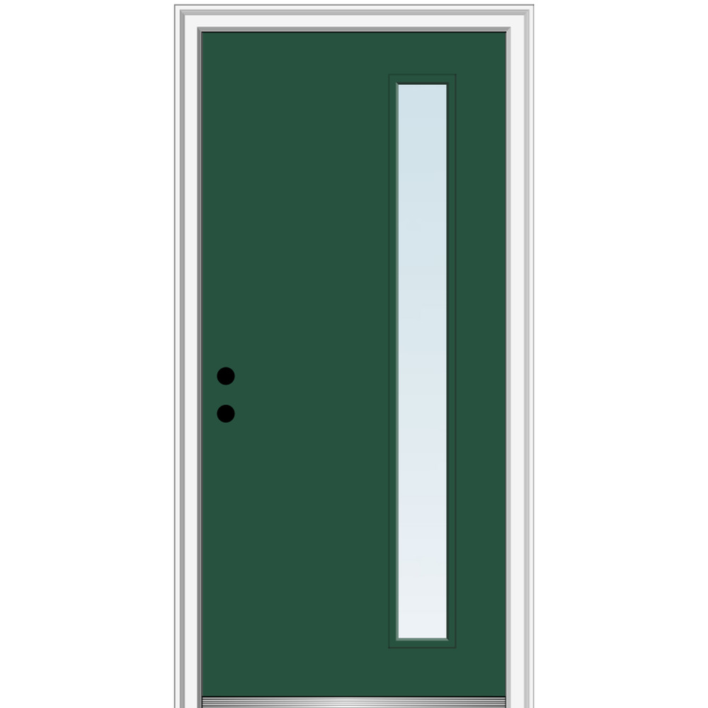 MMI DOOR ZZ348668R 30-in x 80-in x 6-9/16-in Fiberglass Pulse lite Right-hand inswing Hunter Green Painted Prehung Front Door with Brickmould Insulating core