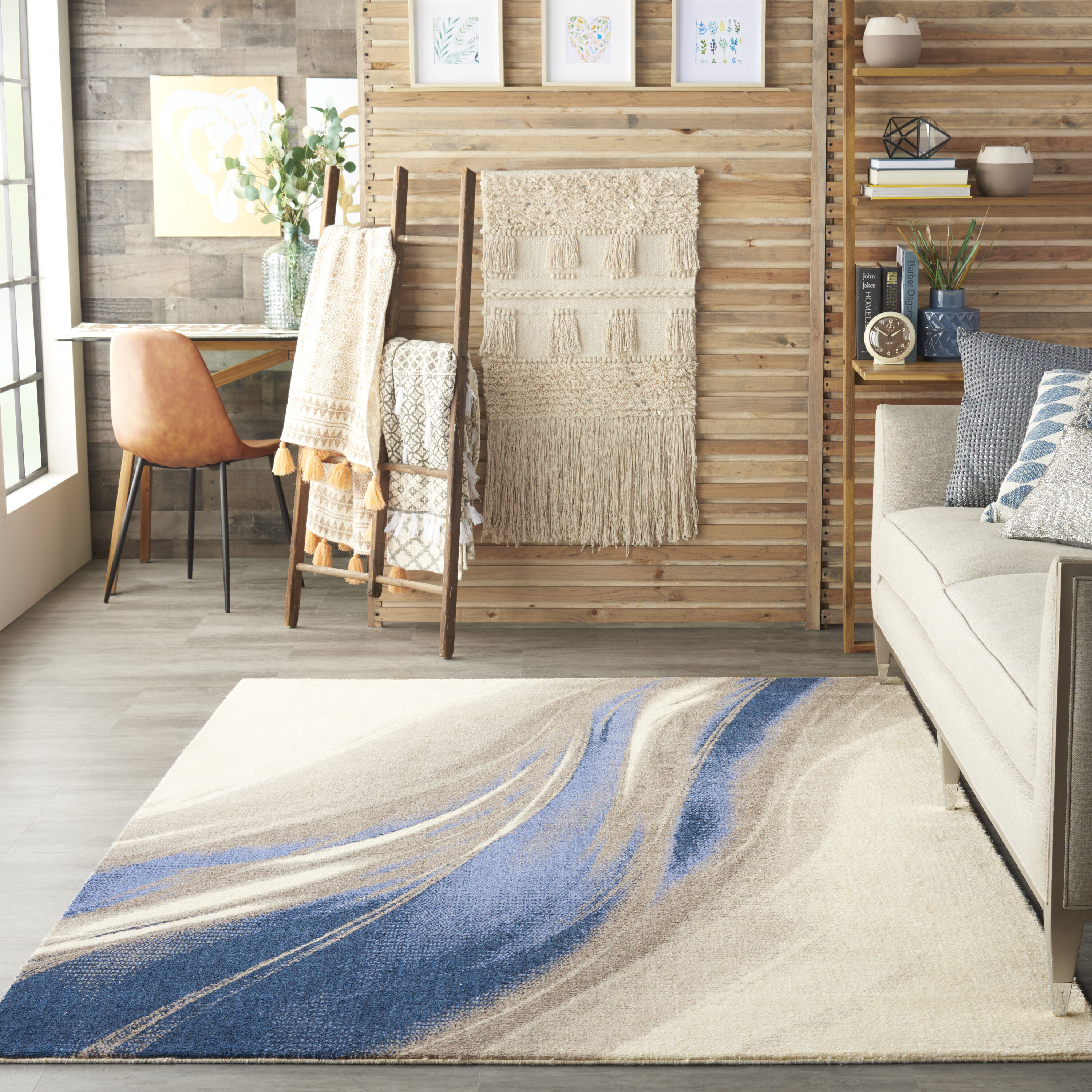 Nourison 99446493842 Twilight 5 x 8 (ft) Loomed Synthetic Ivory Grey Blue Rectangular Indoor Area rug