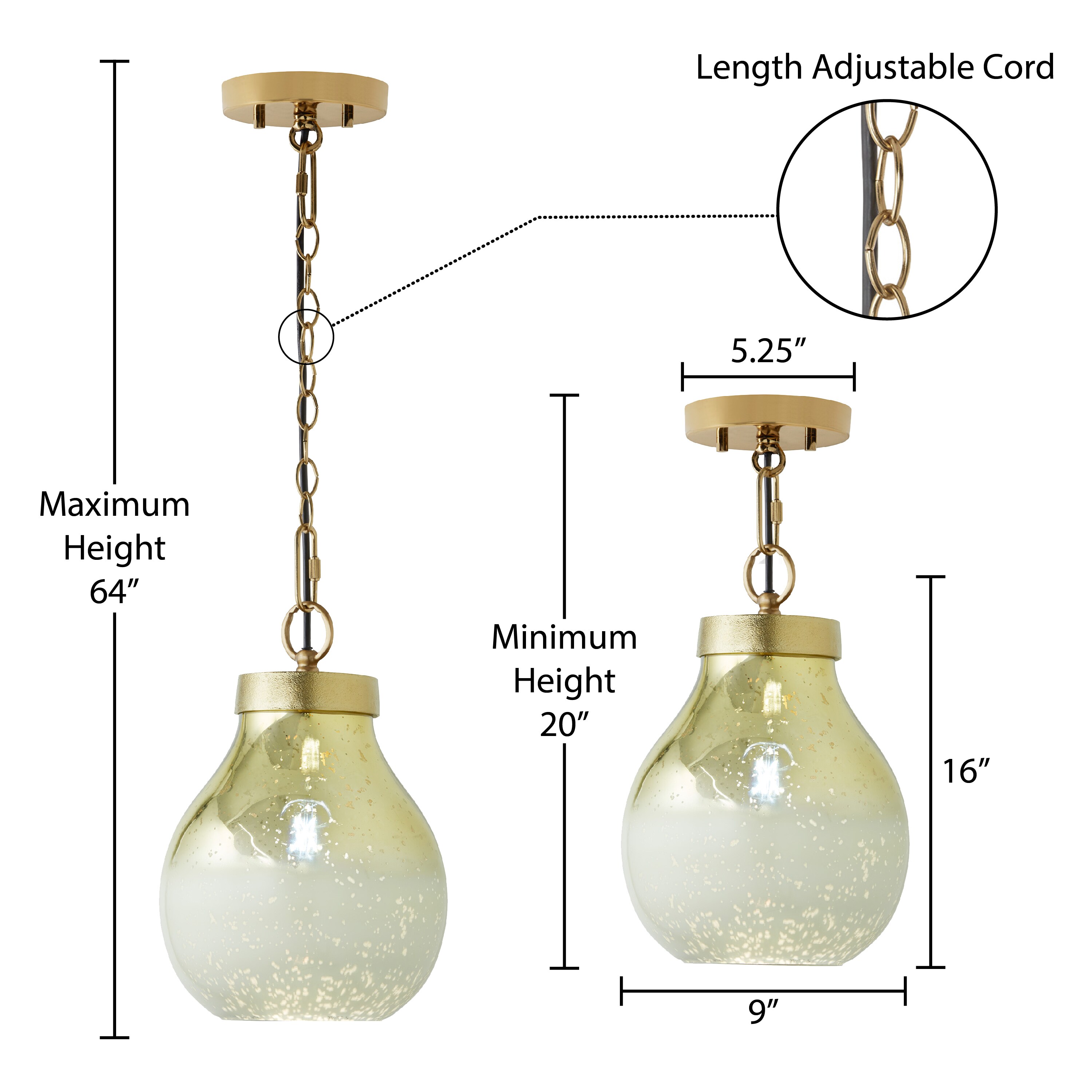 Gold and Cream Ombre Mercury Glass Bell Pendant Light