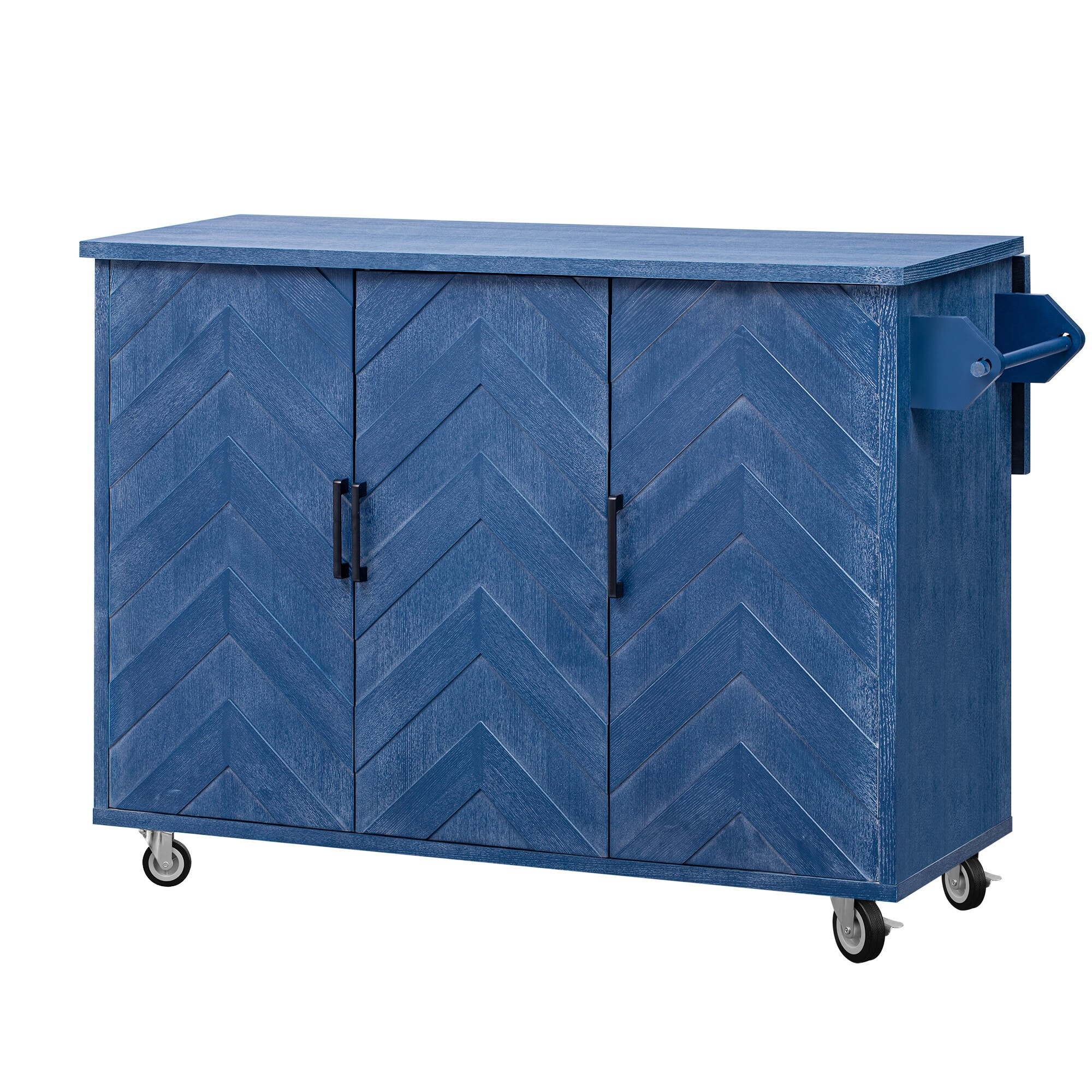 Miki Shinly KK-915E-72QI Blue MDF Base with MDF Wood Top Rolling Kitchen Island ( 29.5-in x 51.2-in x 36.2-in )
