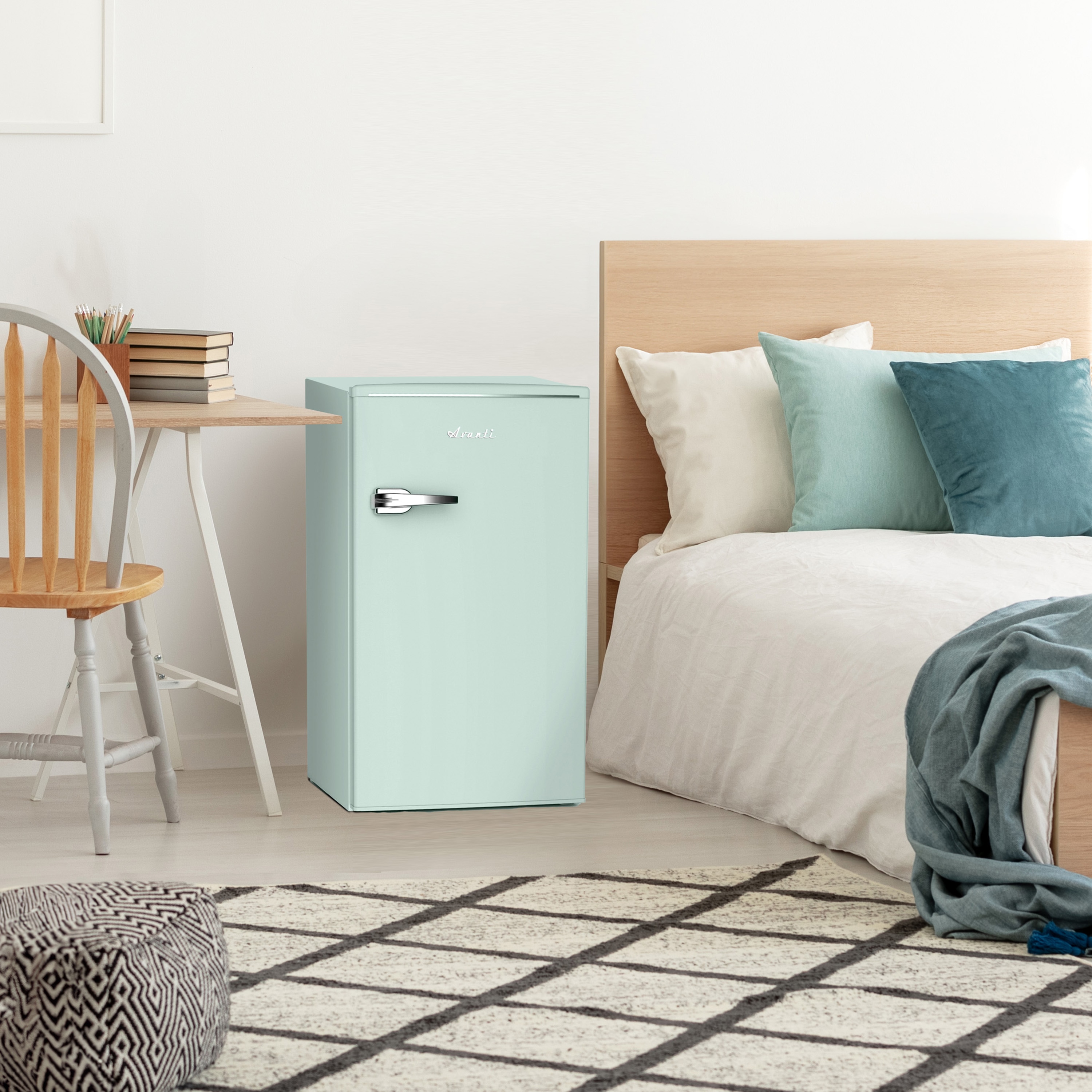 Seafoam Green Retro Compact Refrigerator with Glass Shelves, 3.1 cu ft