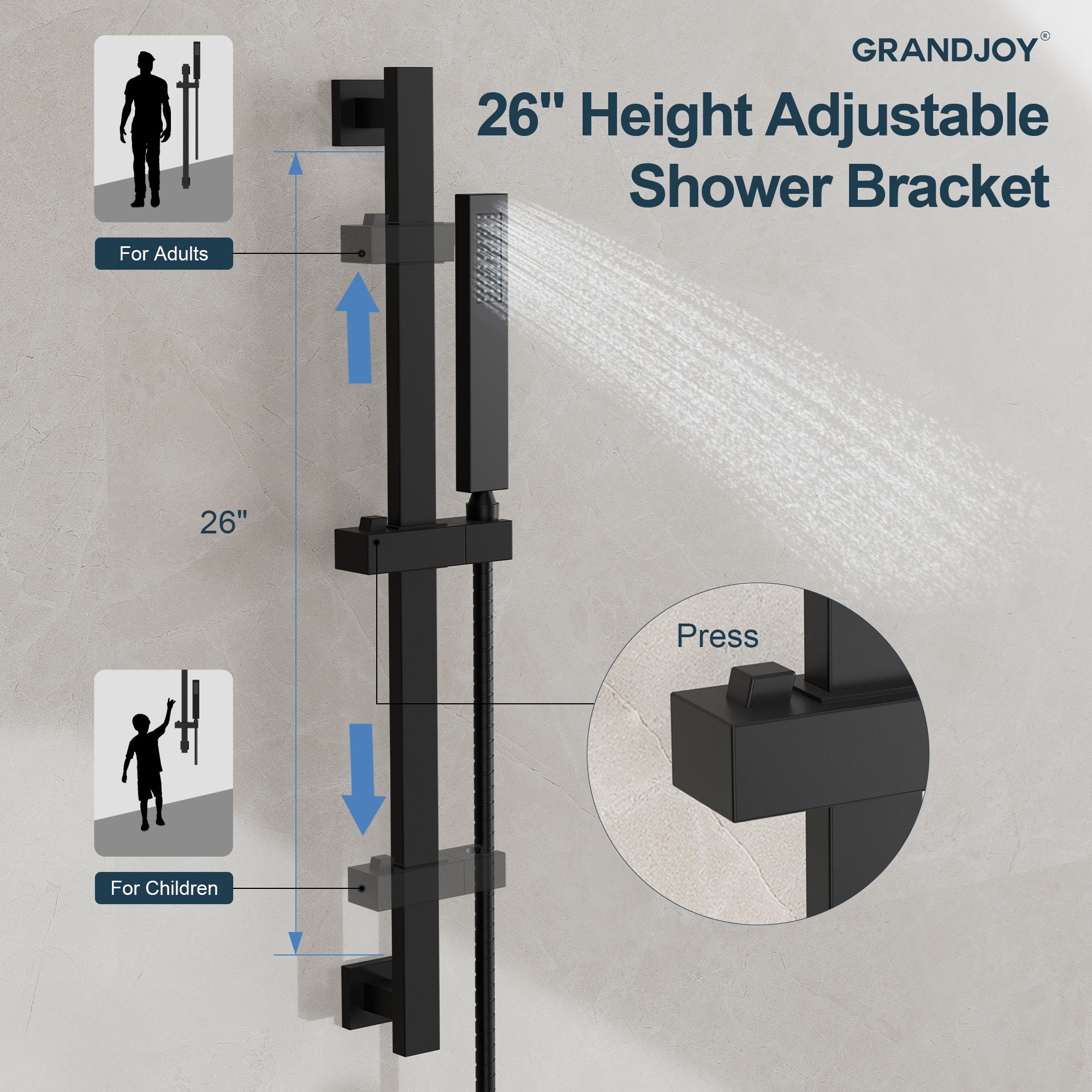 GRANDJOY SFS-1059-BK10 Showerhead-Bar-Panels - View #7
