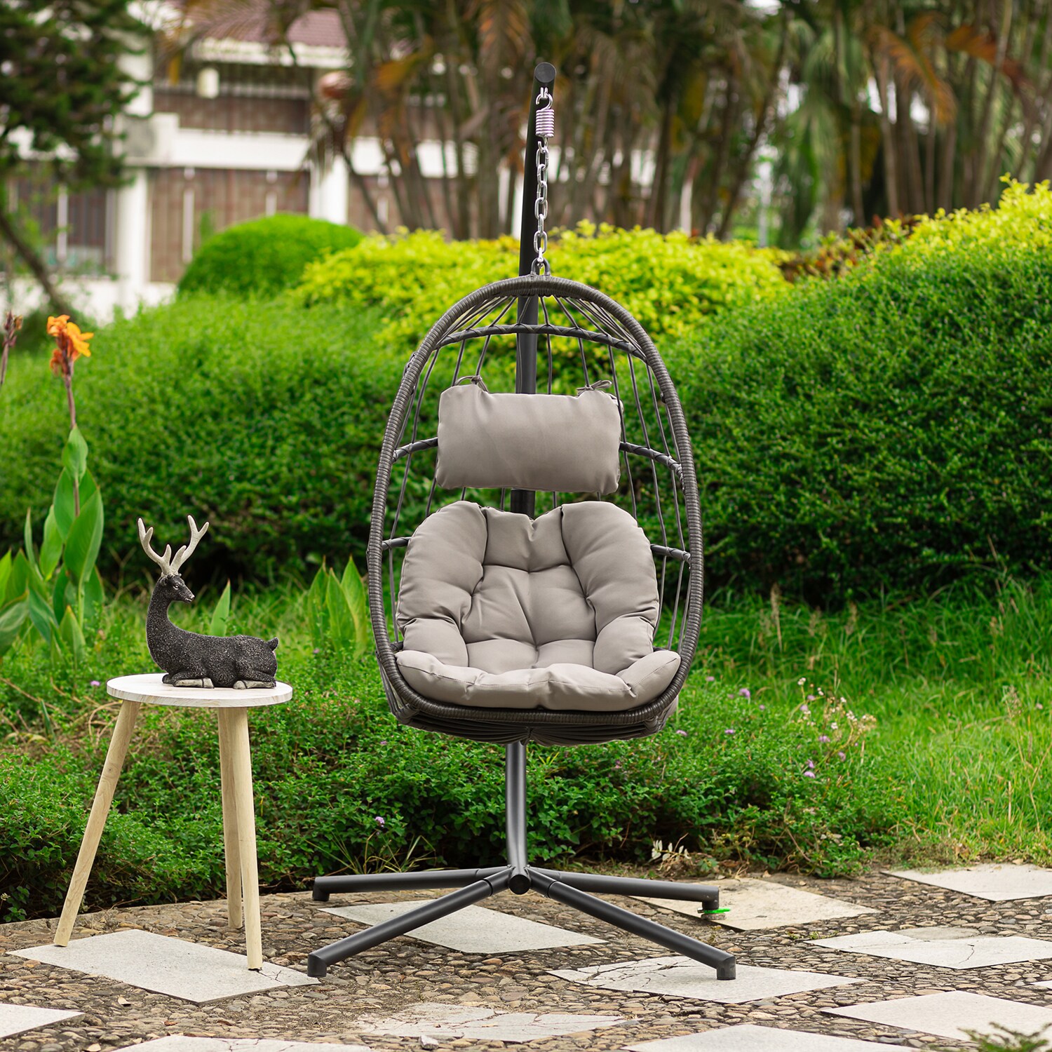 Mondawe Gray Fabric Hammock Chair with Stand in the Hammocks department at Lowes