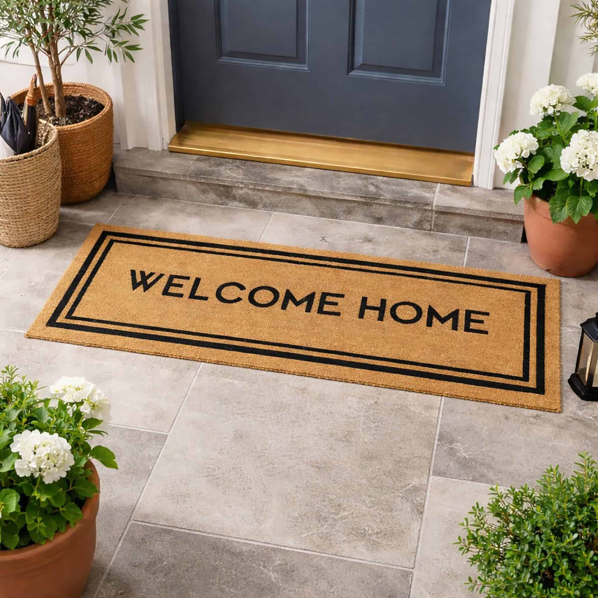 EVIDECO FRENCH HOME GOODS 18 x 48-in Welcome Home Coir Doormat - Extra Wide - Durable PVC Backing - Indoor/Outdoor Use - Heavy Duty Pile for Absorbency - Stylish Entry Mat for Porch Patio and Doorway