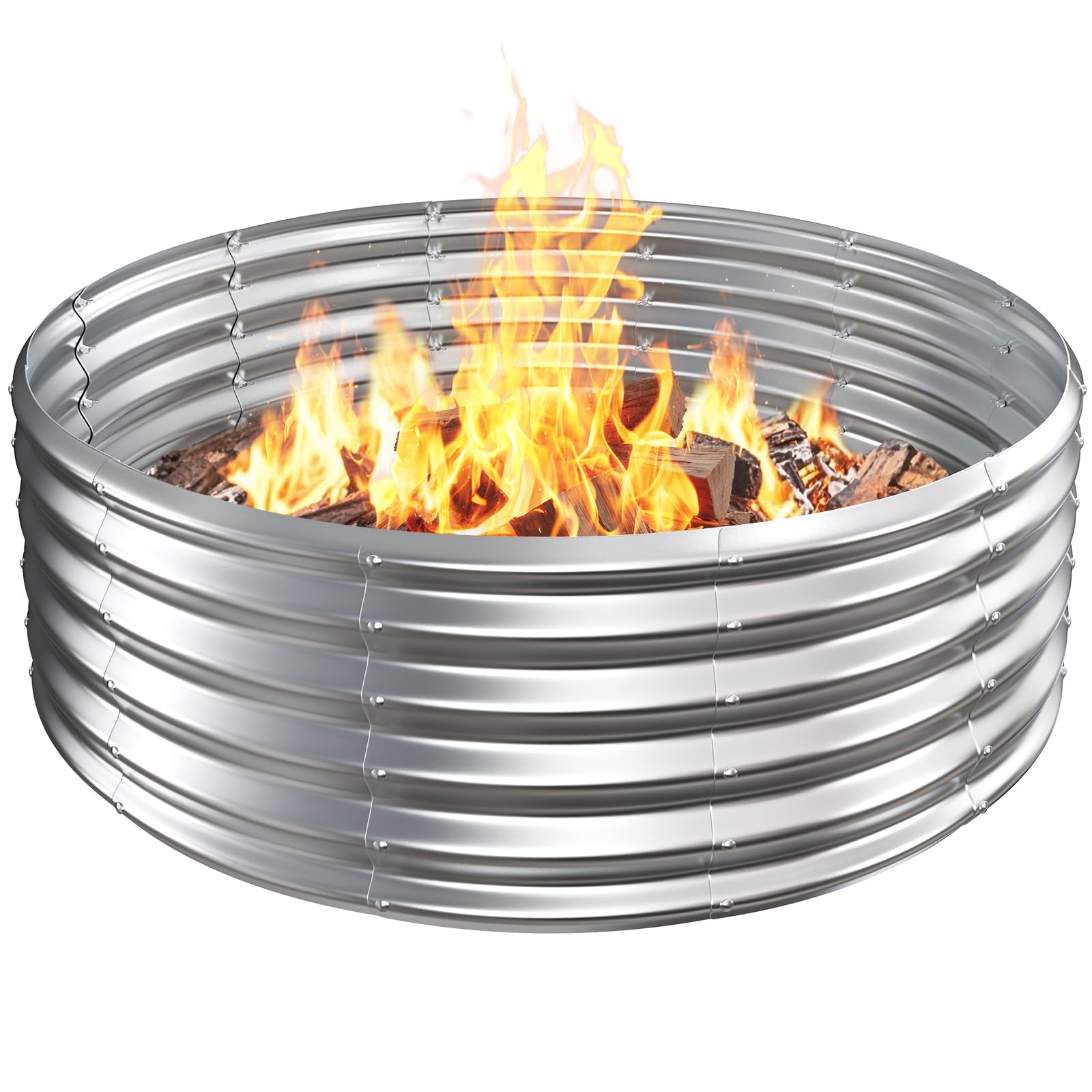 Lukvuzo - Metal Fire Pit Ring Silver 48 Inch Diameter 1 and Half Foot High Durable Outdoor Steel...