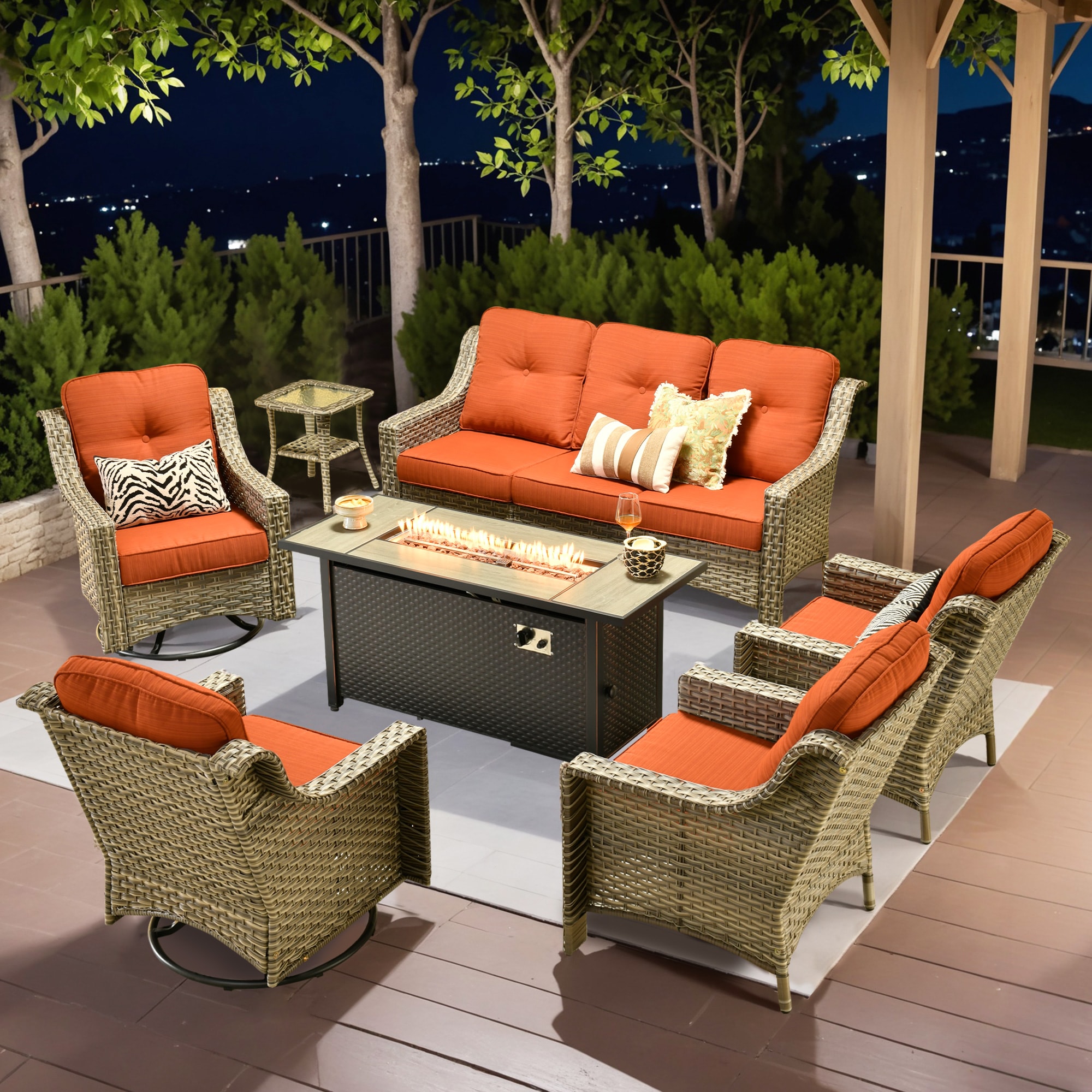 Caodoc L5-CFP03-YZPAD8072 New right-Angles Rattan Outdoor Sectional with Orange Cushions and Rattan Frame