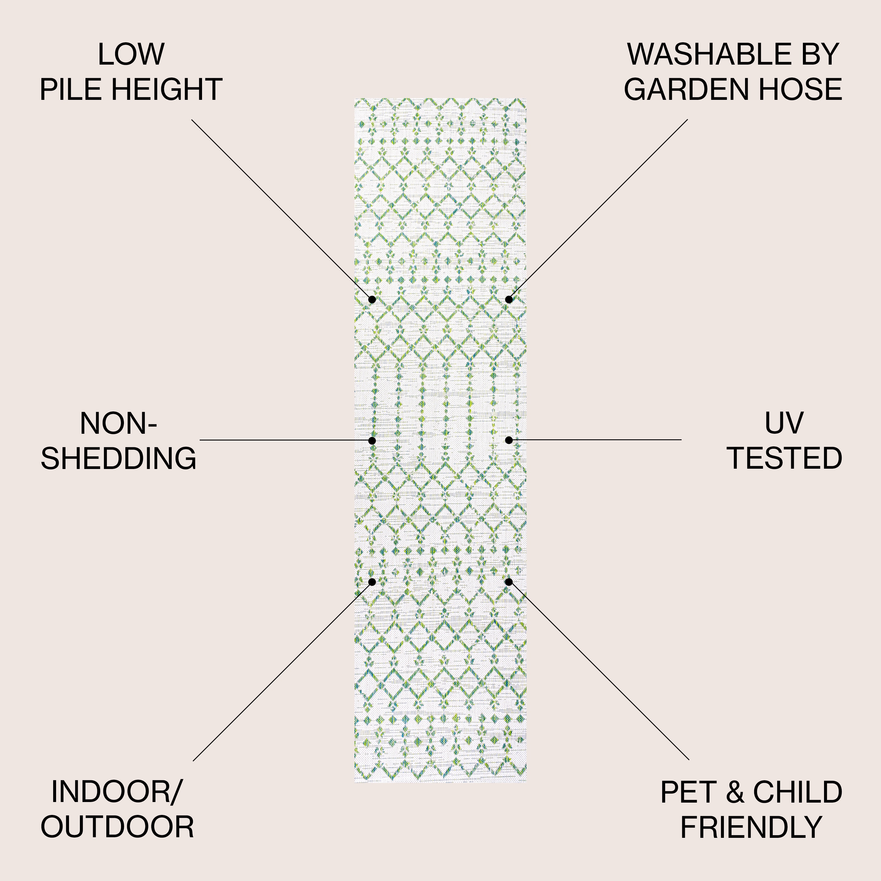Green and Ivory Geometric Flat Woven Runner Rug