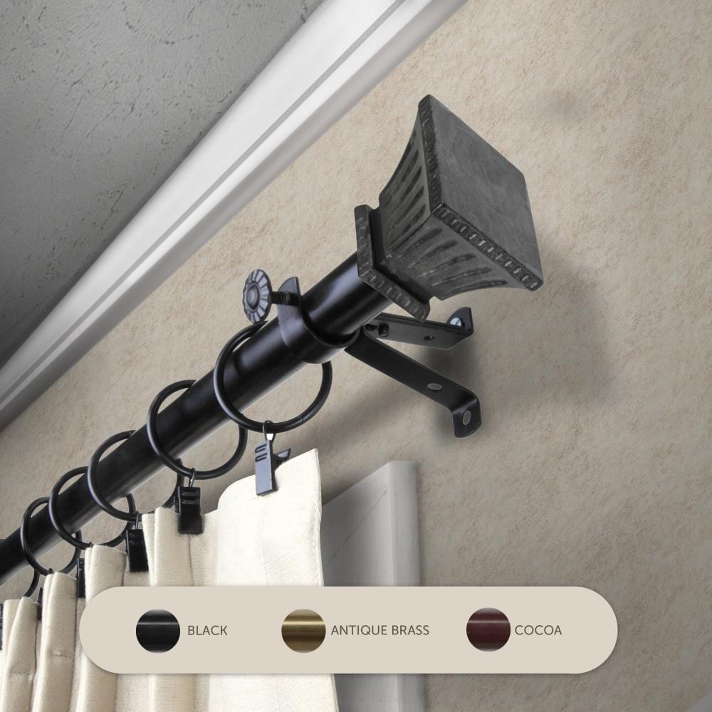 Hart & Harlow L4801-992 13/16-in Truly 120-in to 170-in Black Steel Single curtain rod with Finials