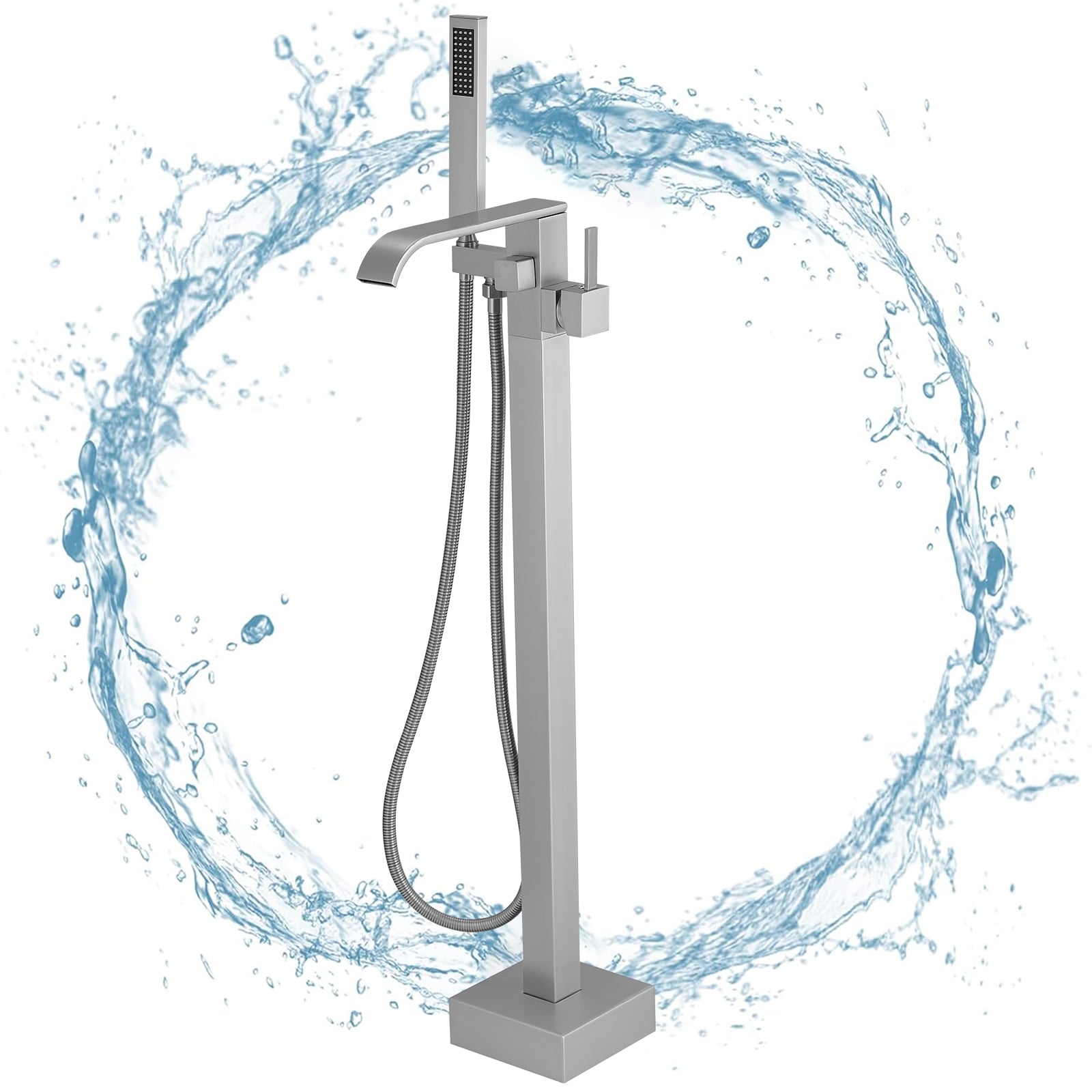 Brushed Nickel Single-Handle Freestanding Tub Faucet with Hand Shower