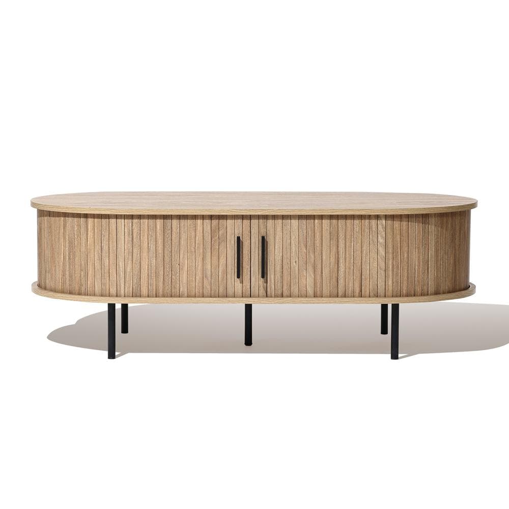 LuxenHome WHIF1979 Brown Oak Wood Modern Coffee Table with Storage