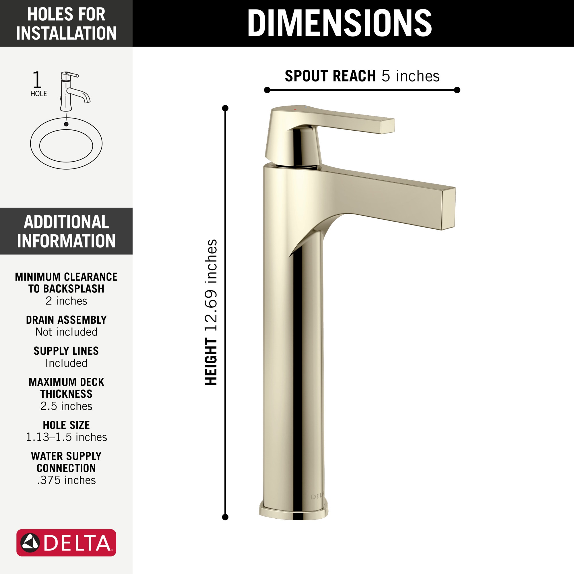 Polished Nickel Single Hole Vessel Bathroom Faucet