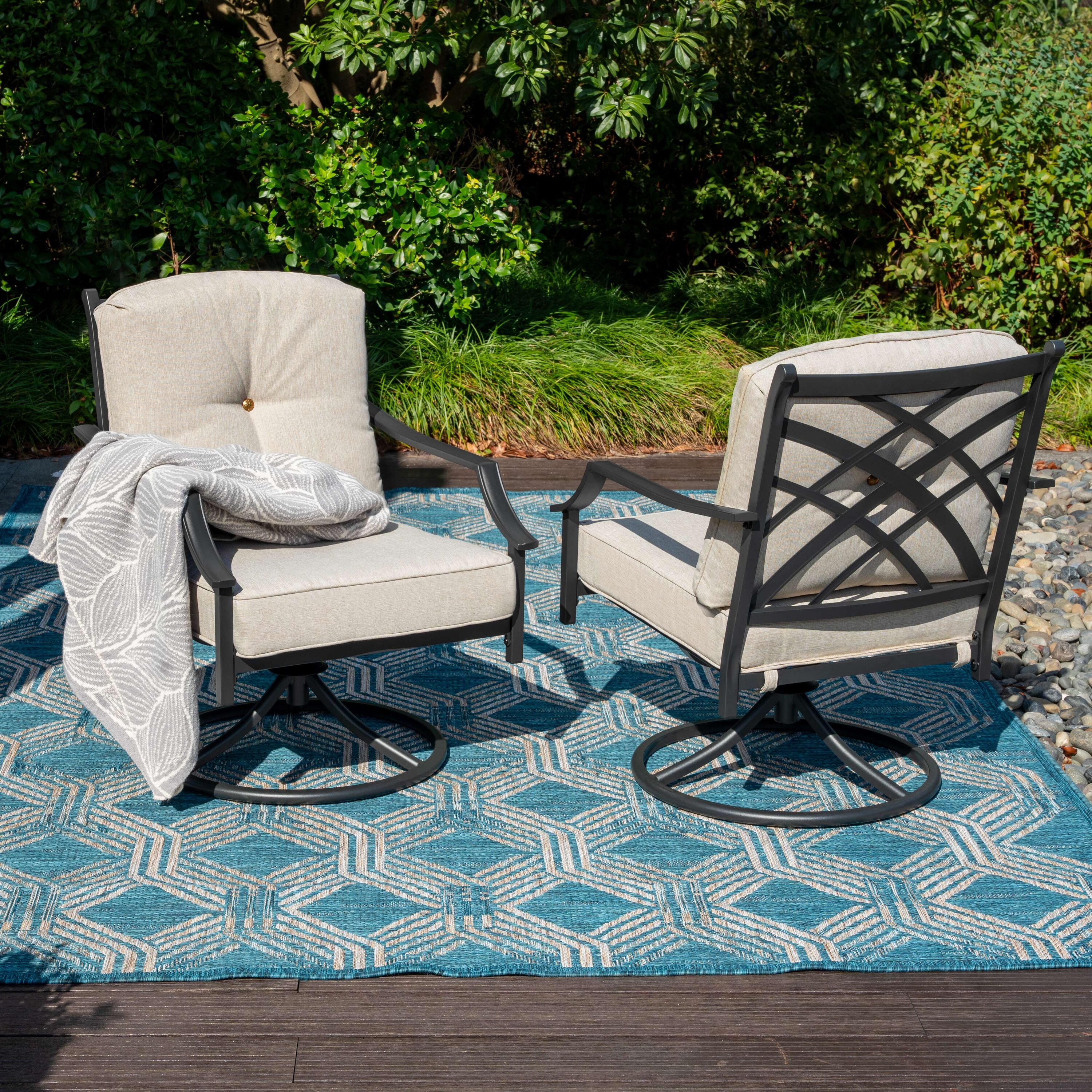 Swivel Sofa Set of 2 Cross Back Iron Frame Swivel Dining Chair with Beige Nuu Garden Solid Seat