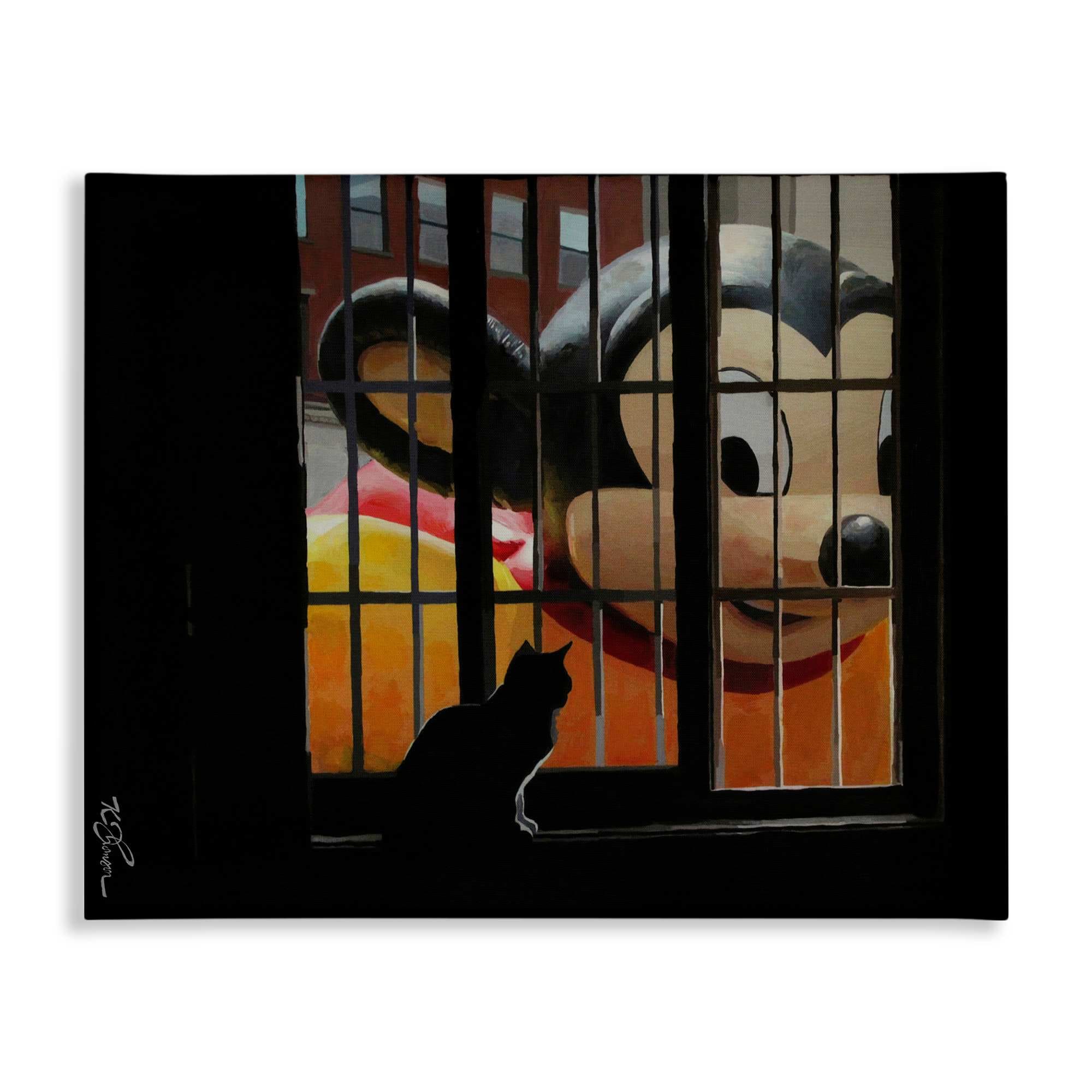 Stupell Industries BS-818-CN-30X40 Mouse Character Peering at Cat Canvas Wall Art By Keith Thomson 40 x 30