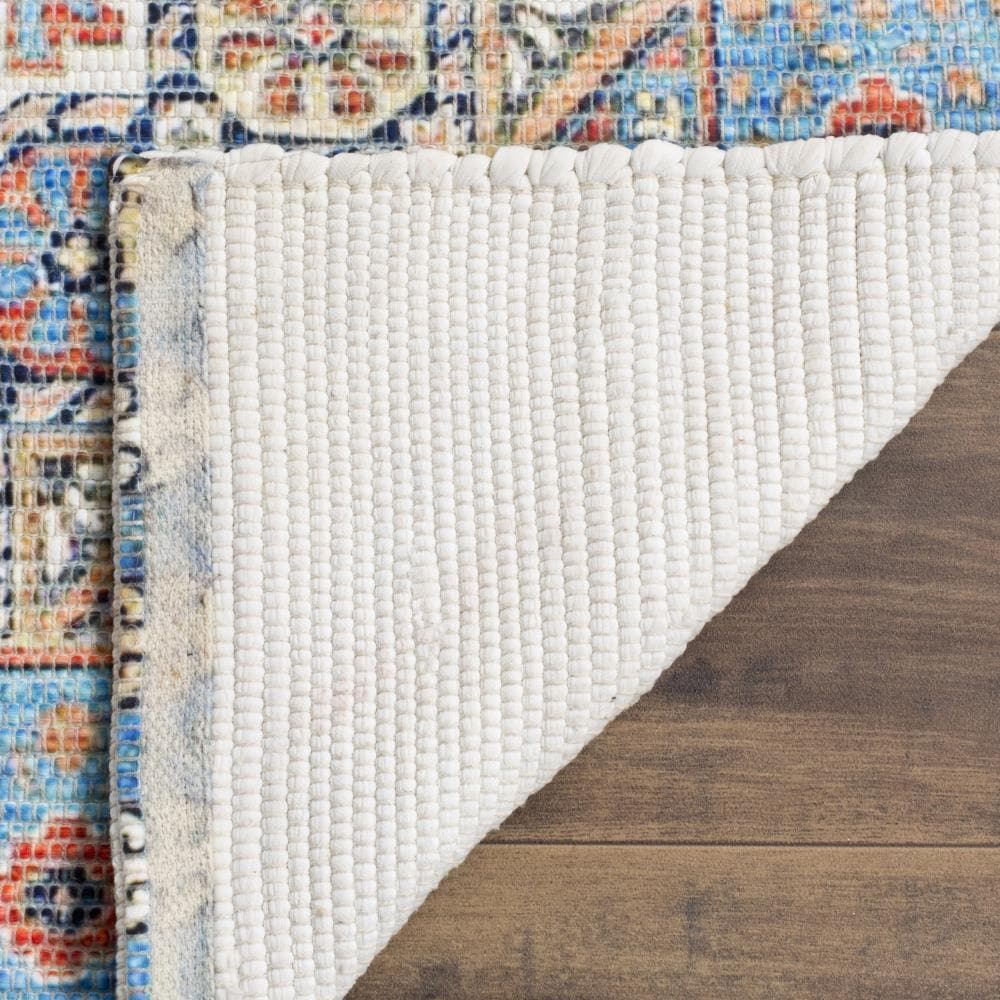 Saffron Blue and Orange Handwoven Wool Cotton Area Rug