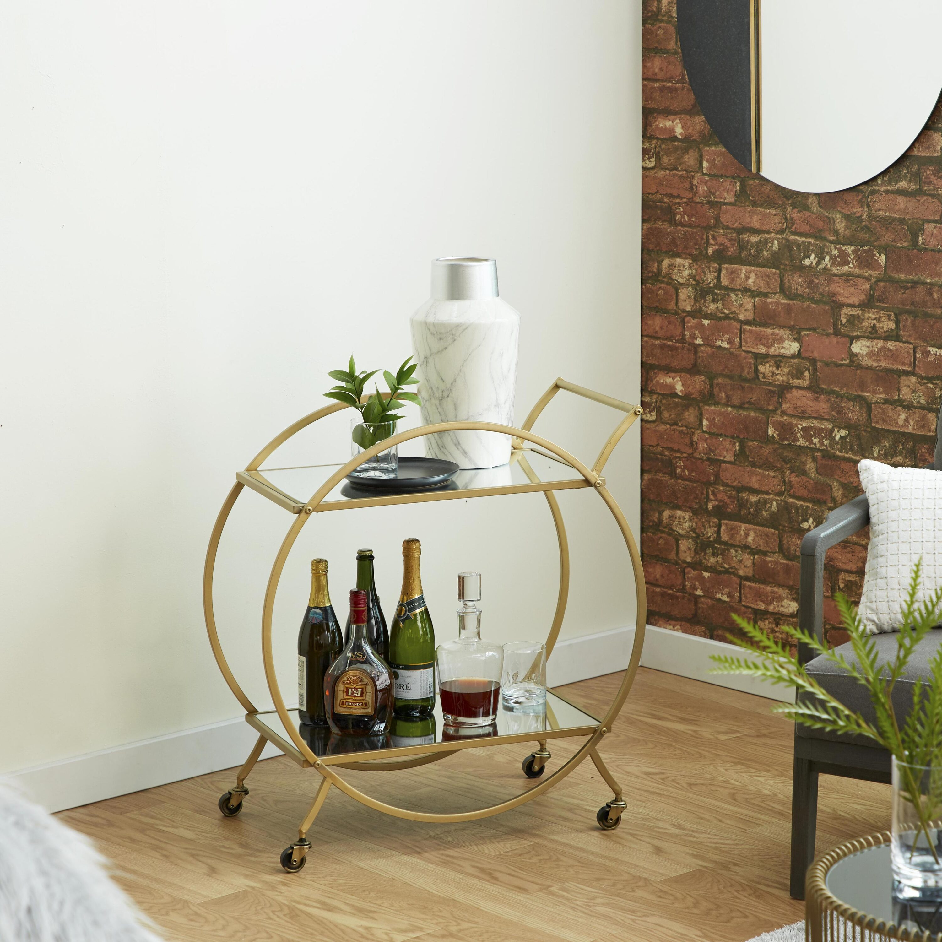 Grayson Lane 65605 27.25-Inches x 29.5-Inches Gold Round Bar cart