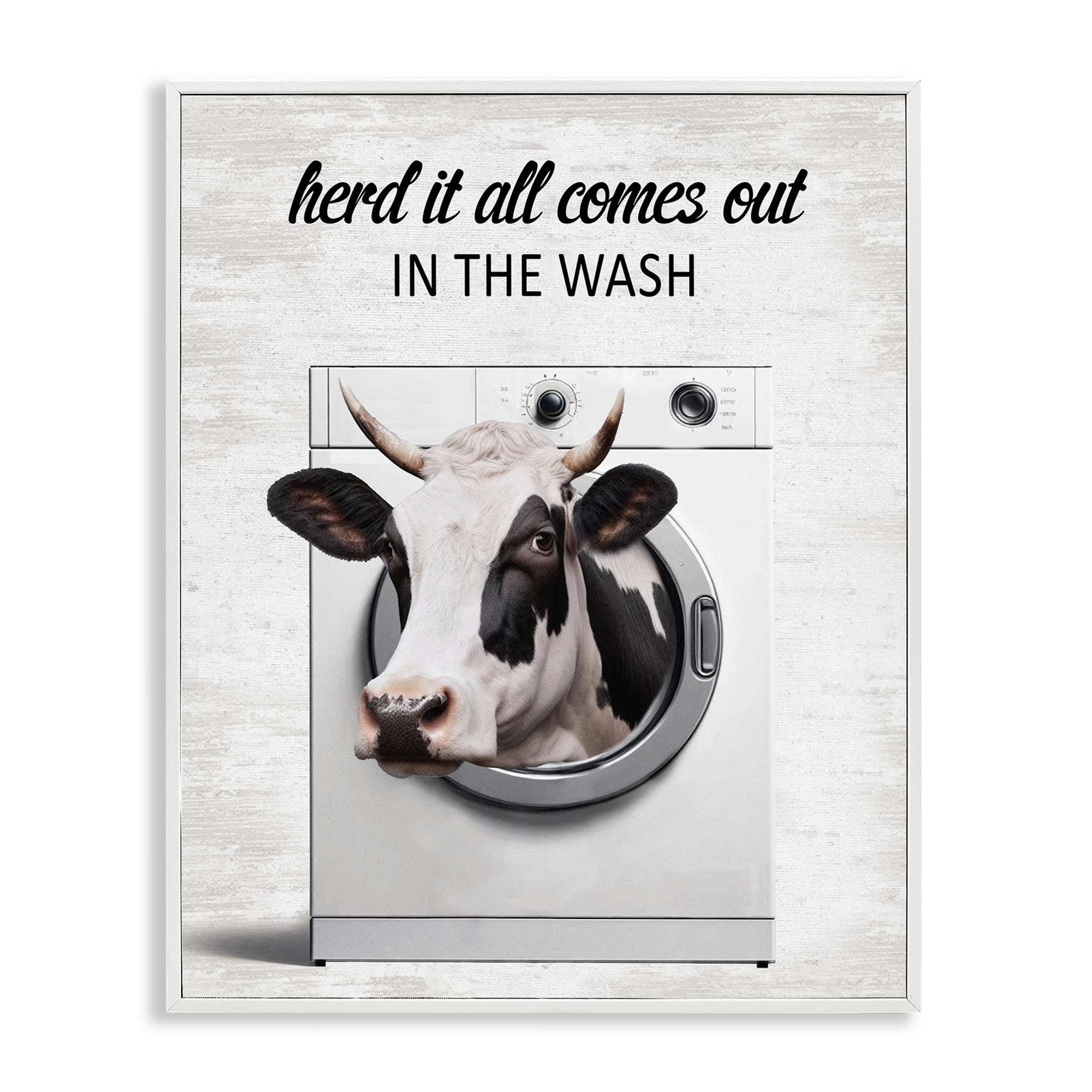 Stupell Industries BS-920-WFR-24X30 Cow and Washing Machine White Framed Giclee Art By Lettered and Lined 24 x 30
