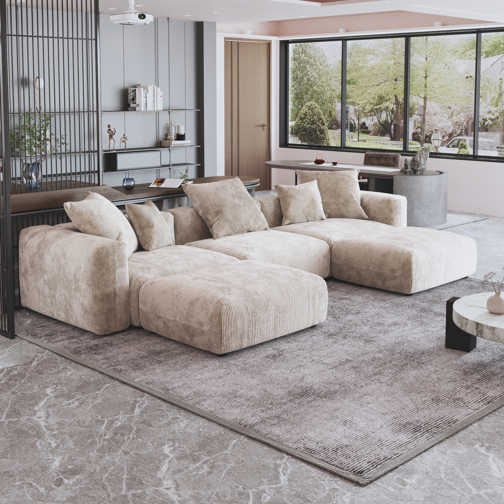 BuotiqHom DH-S3+2-126BE 141.73-in Casual Beige Sectional