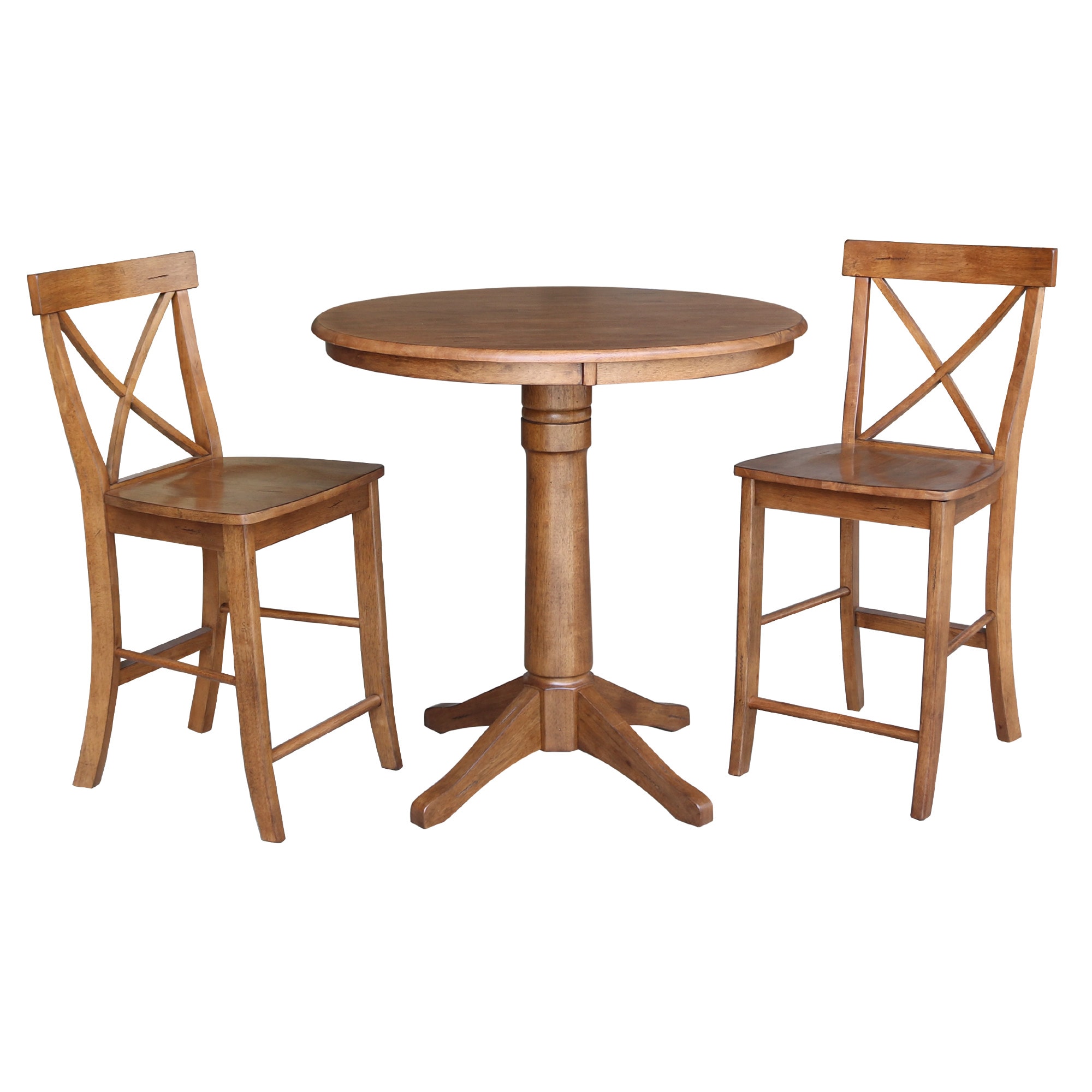 International Concepts K42-36RT-27B-S6132-2 Distressed Oak Traditional Dining Room Set with Round Table (Seats 2)