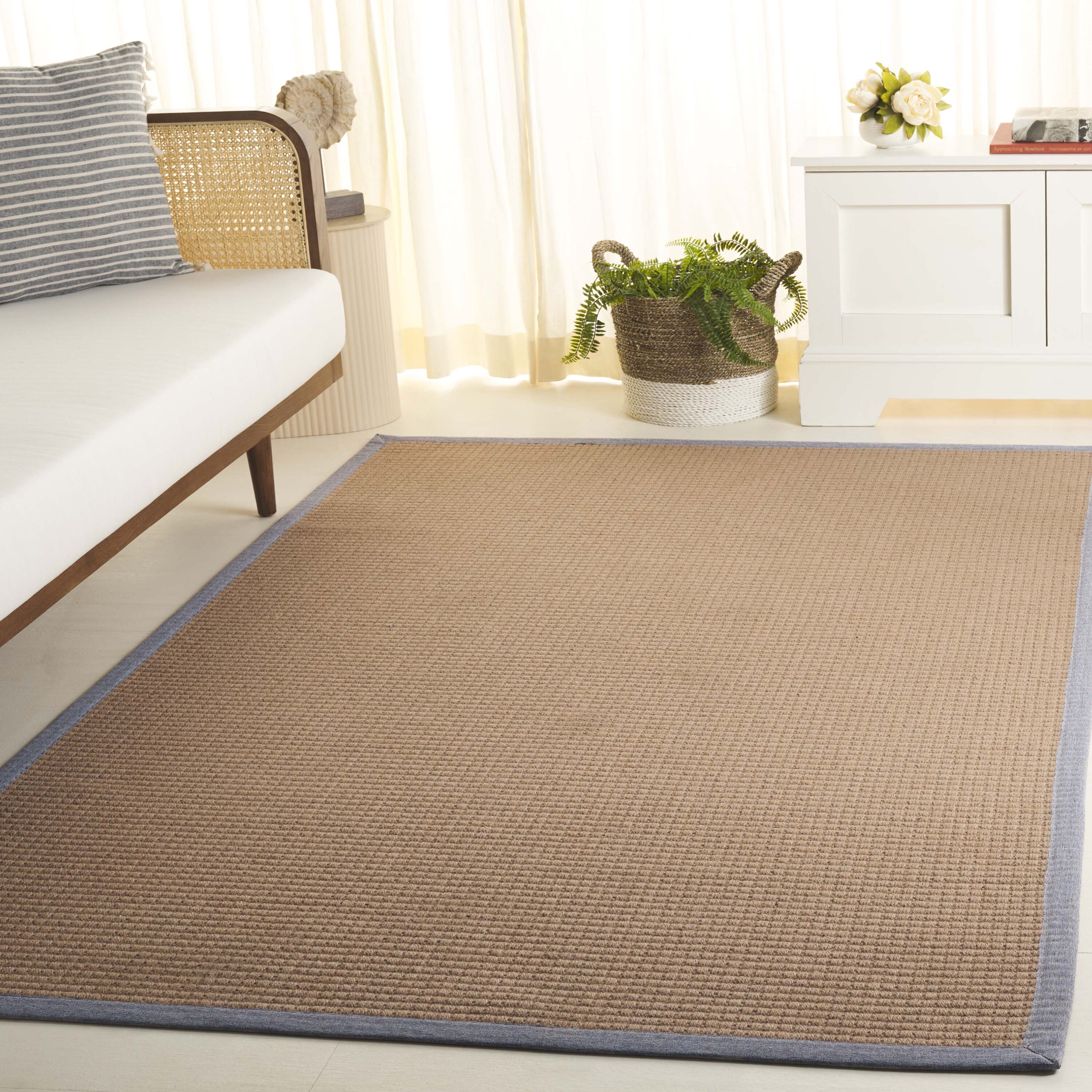 Safavieh NF144T-5 Natural Fiber 144 Plain Weave With Brown Border 5ft x 8ft Solid/Tonal Rug