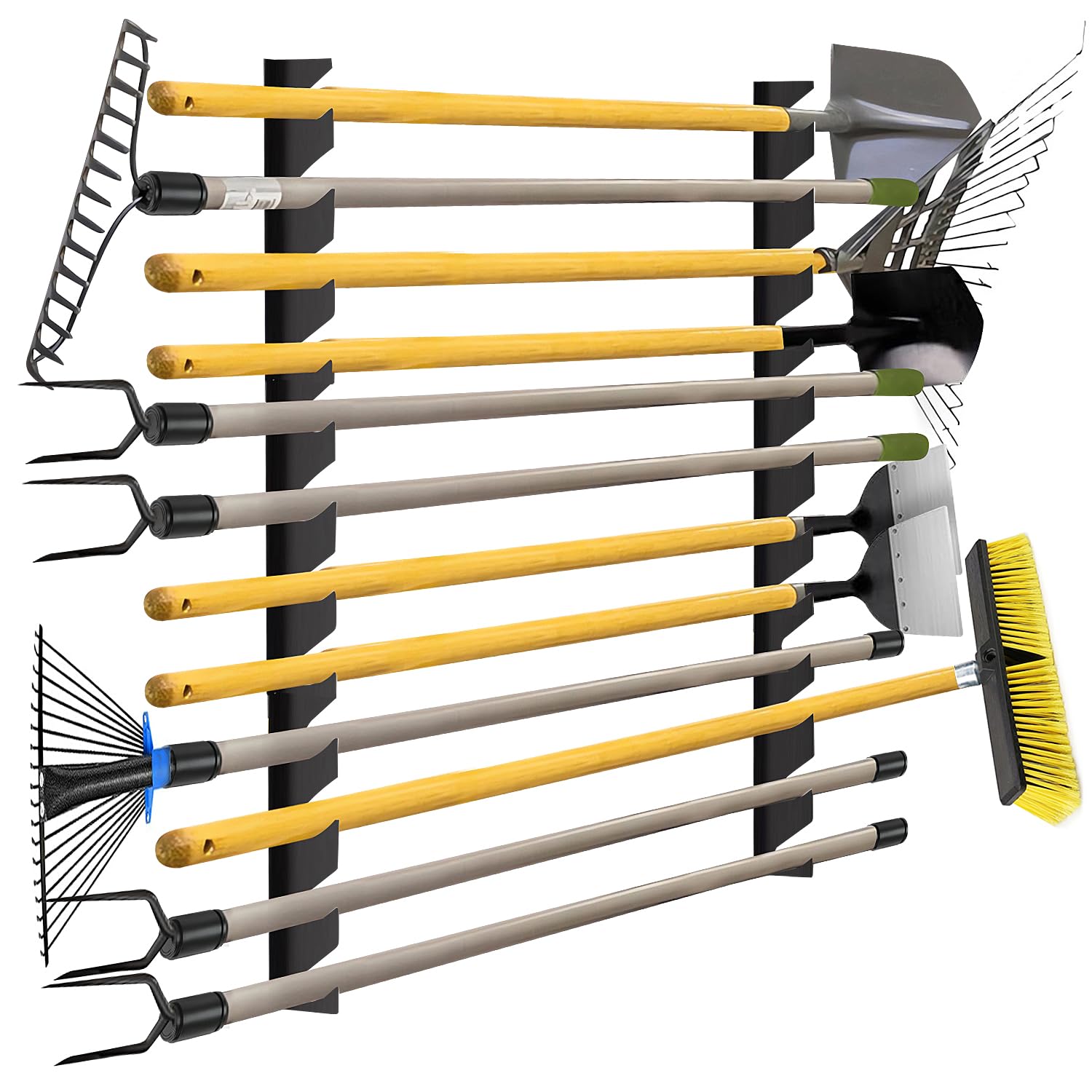Adrinfly  Garage Tool Organizer Wall Mount Heavy-Duty Steel Rack for Shovels Rakes Long-Handled Tools Horizontal Shed Yard Storage Holds 250 lbs