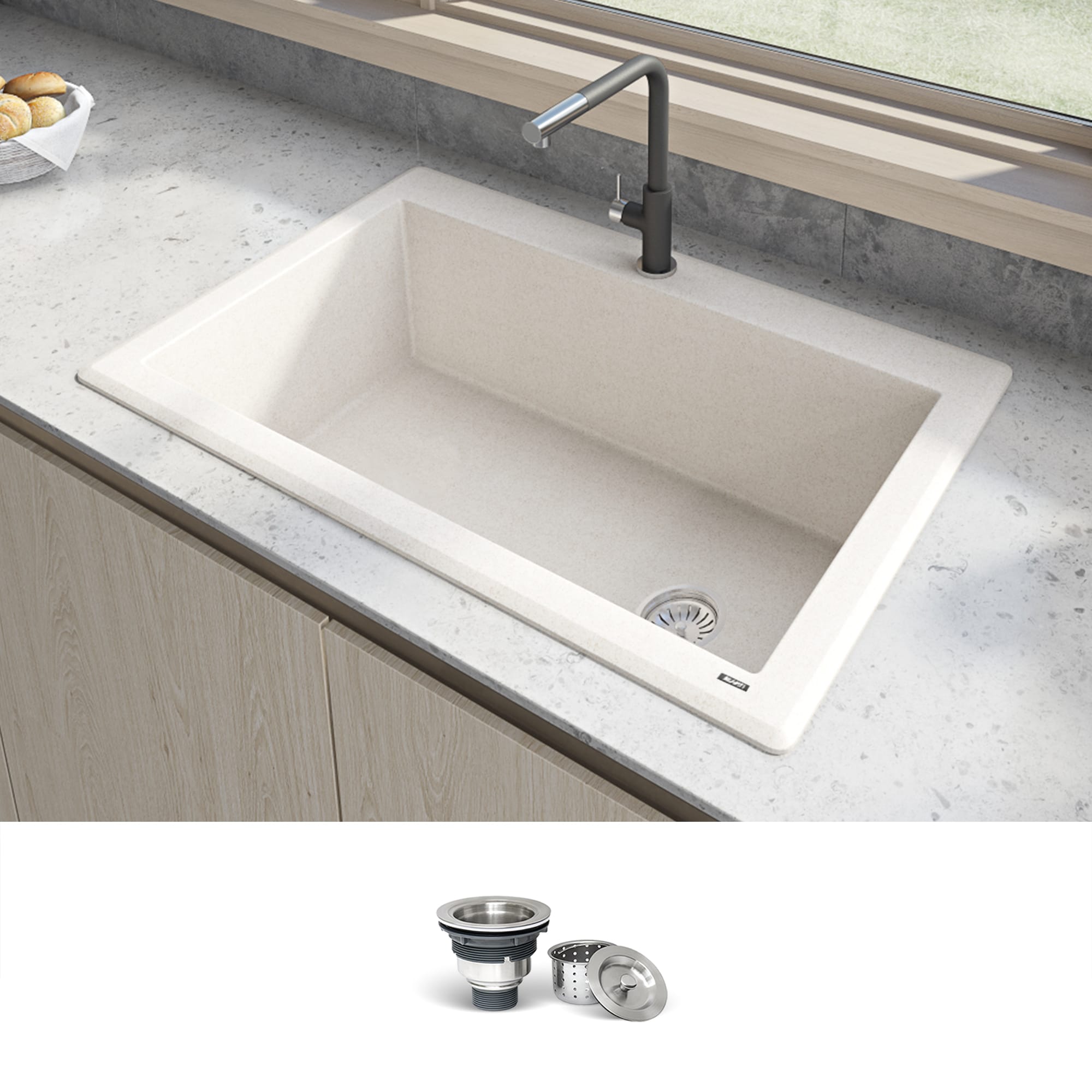 Ruvati RVG1033CS epiGranite Drop-in 33-in x 22-in Granite Single bowl 1-Hole Kitchen Sink
