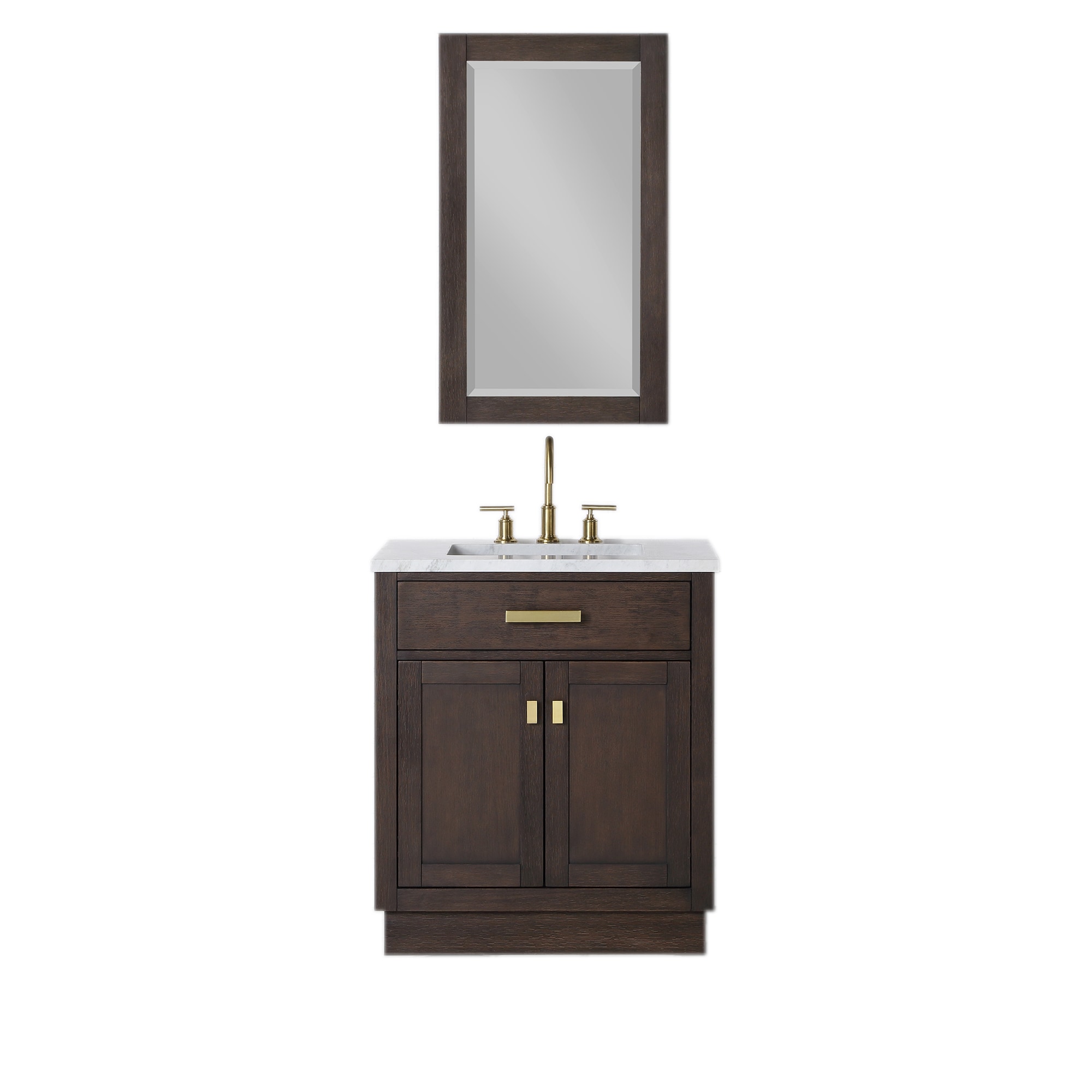 Water Creation CH30B-0600BK Chestnut 30-in Brown Oak Undermount Single Sink Bathroom Vanity with White Natural Marble Top (Mirror Included)