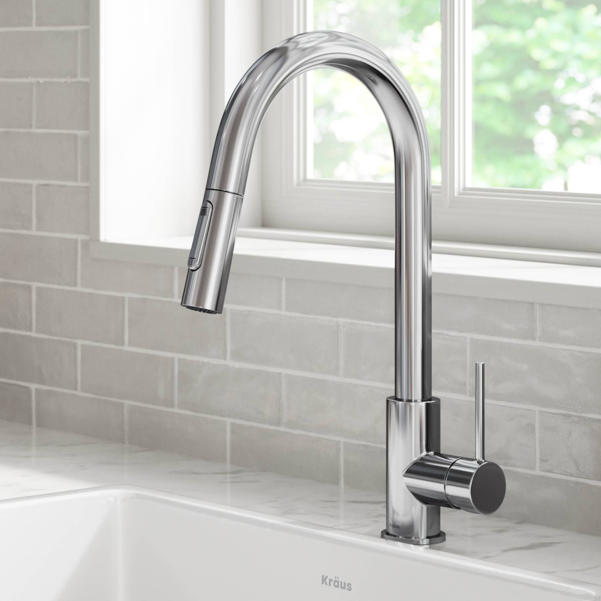 Kraus KPF-3104CH Oletto Chrome Single Handle Deck-mount Pull-down Kitchen Faucet with Sprayer