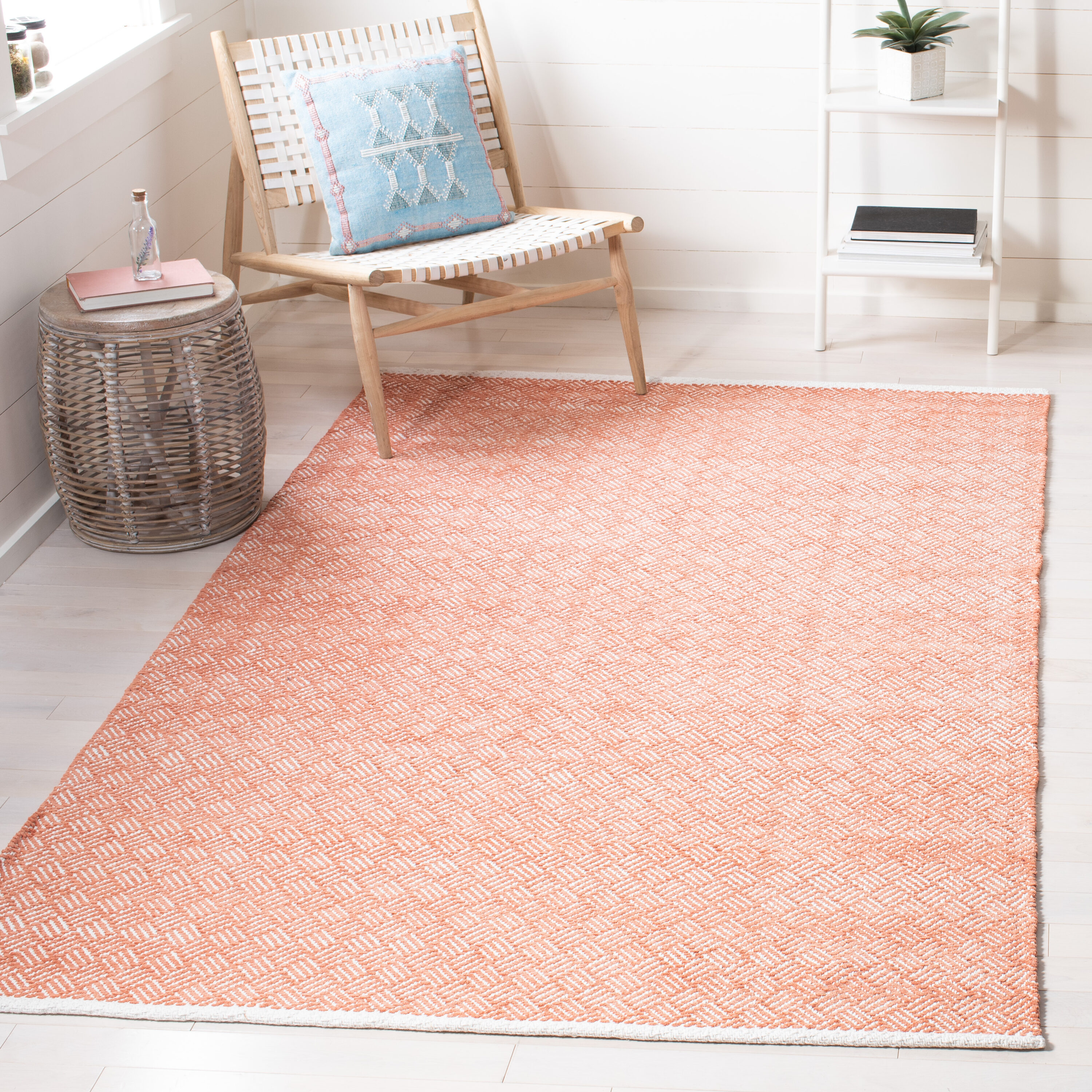 Boston 8 x 10 (ft) Flatweave Cotton Orange Rectangular Indoor Geometric Mid-Century Modern Professionally Clean Only Area rug