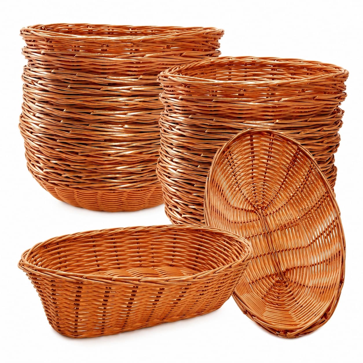 Aoibox  16 Pack Oval Plastic Wicker Bread Baskets 9 x 6 5 x 2 48 in Stackable Serving Trays for Fruit Vegetables