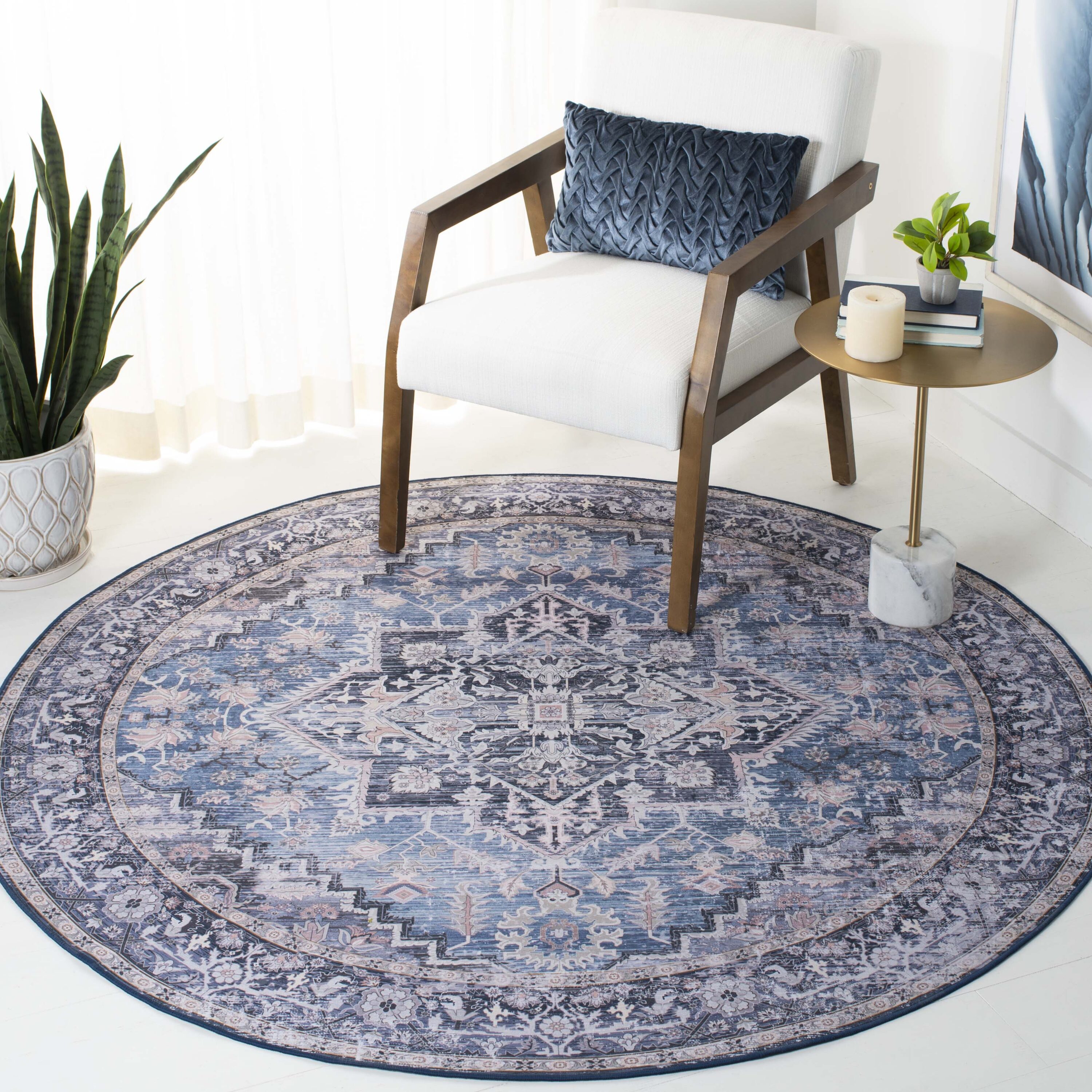 Safavieh TSN137M-6R Tucson 6 x 6 (ft) Loomed Polyester Blue/Charcoal Round Indoor Border Machine washable Area rug