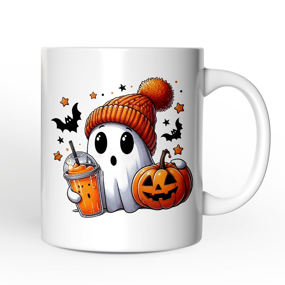OrnamentallyYou Cute Ghost with Coffee Drink Halloween Mug Fun Boujee Gift #NPCM138